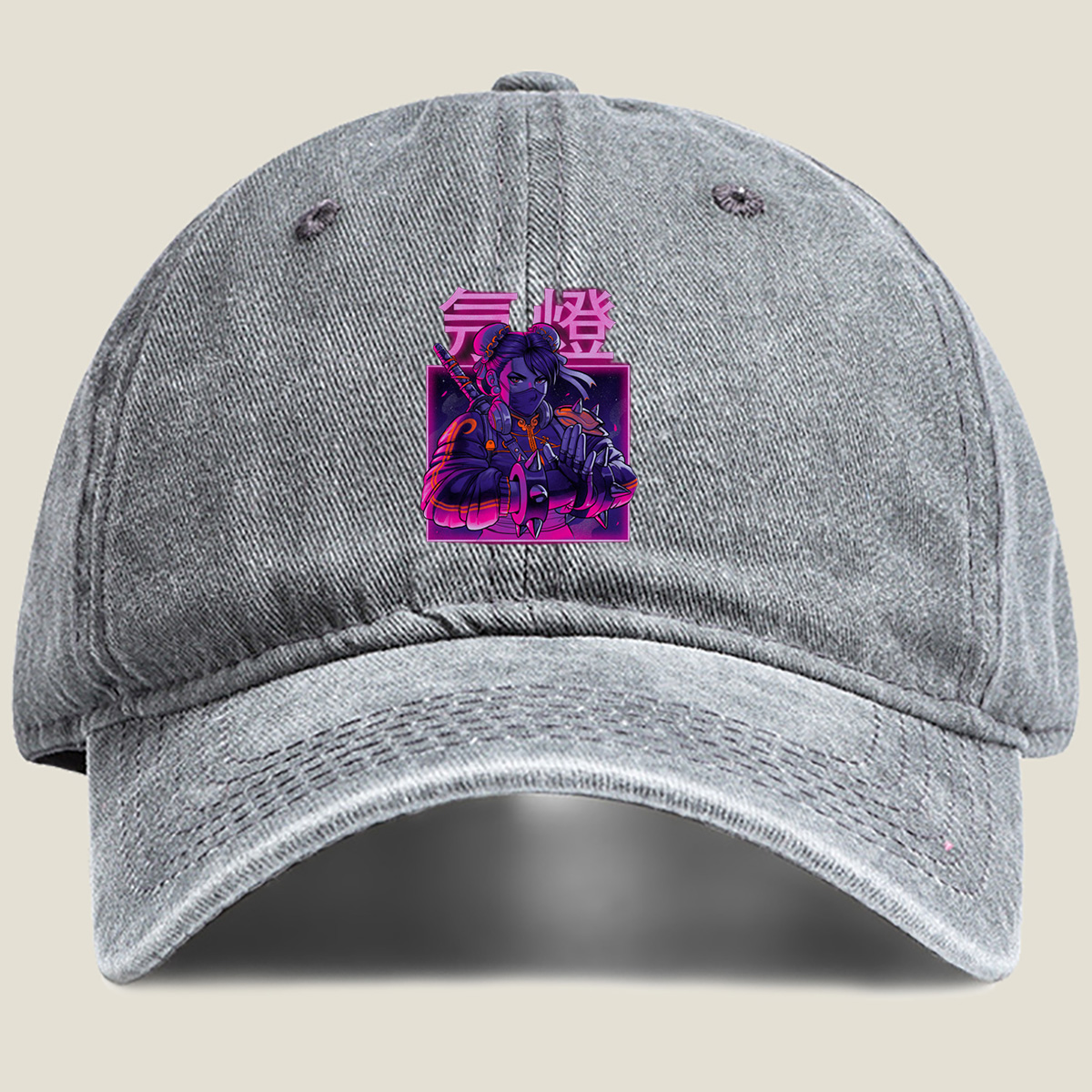 Cyberpunk Geisha: Neon Samurai - Washed Denim - Baseball Cap