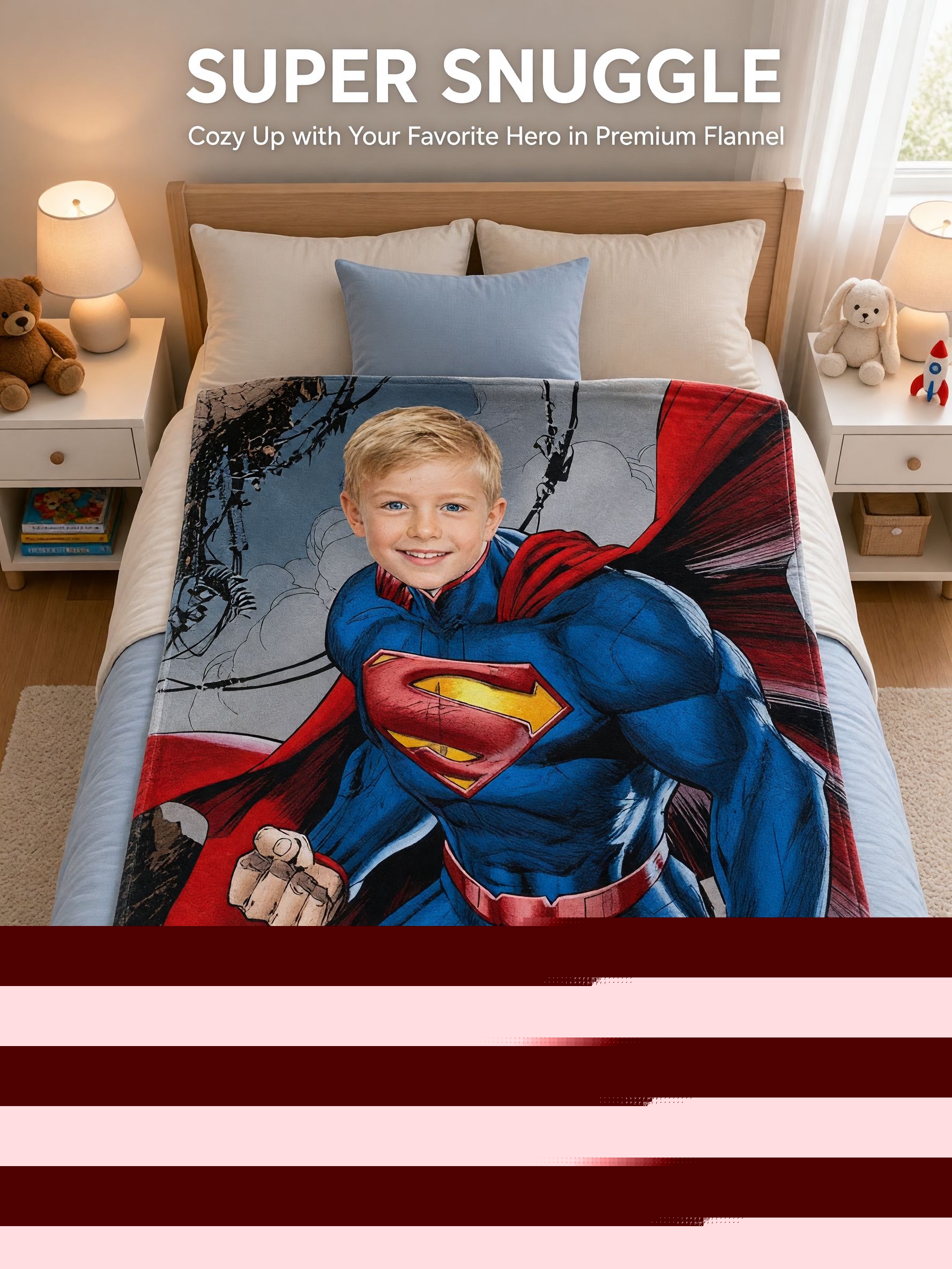 Custom Face Superhero Blanket Personalized Photo Flannel Fleece Throw Soft Warm Bed Couch Throw for Kids and Adults