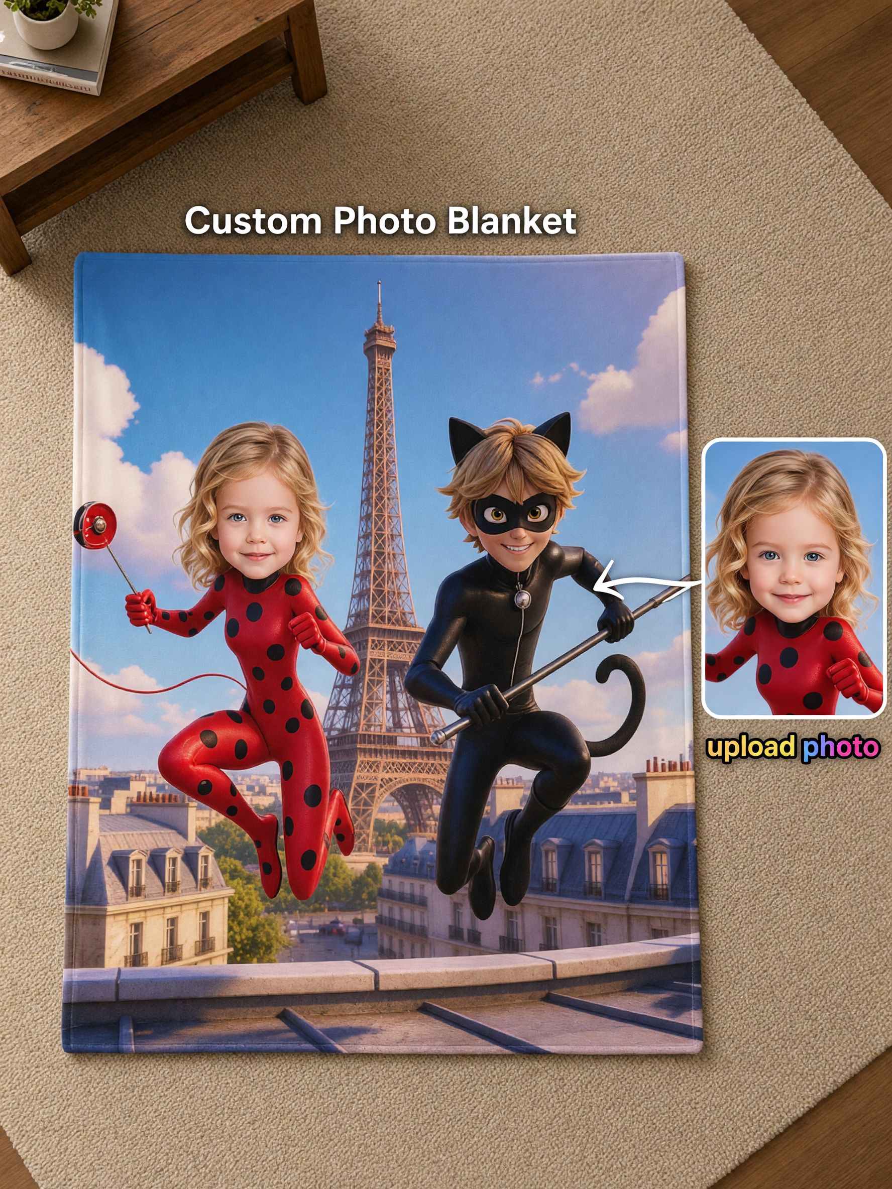 Custom Photo Face Blanket Superhero Flannel Throw Ultra Soft Warm Personalized Bedding Gift for Kids and Teens