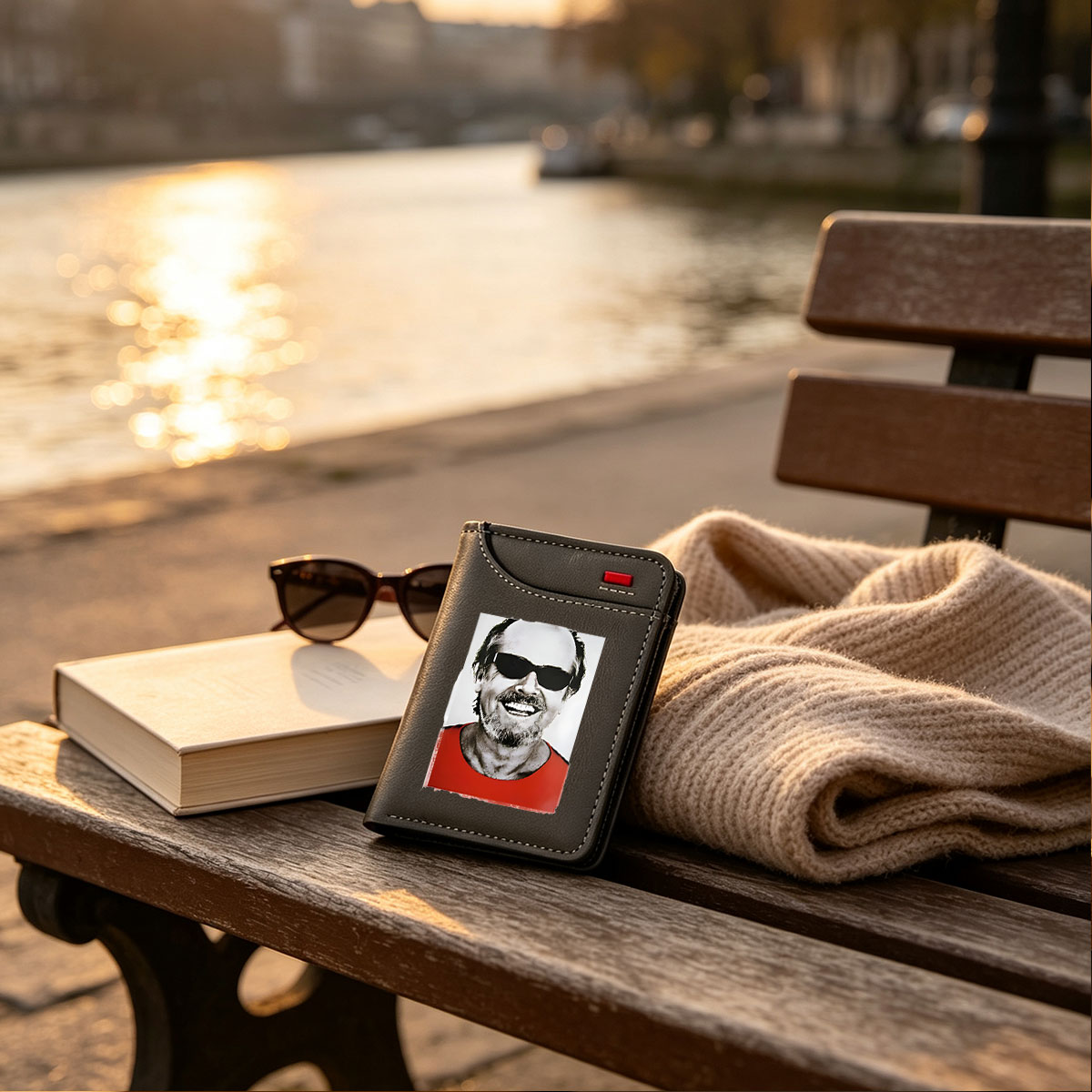 Man in Red Shirt and Sunglasses Smiling - Vertical Style Wallet