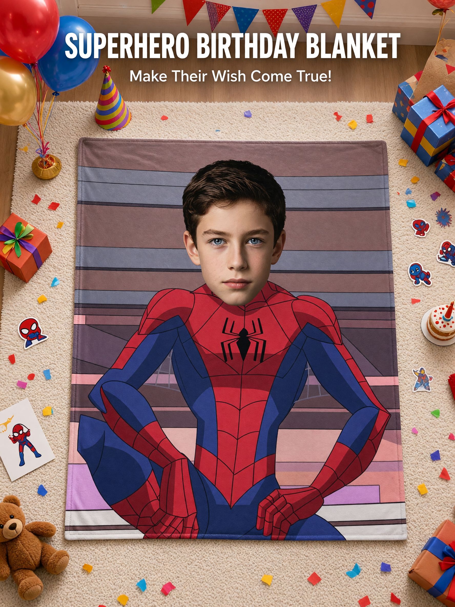 Personalized Photo Face Superhero Flannel Blanket Ultra Soft Cozy Fleece Throw for Kids and Adults Custom Hero Gift