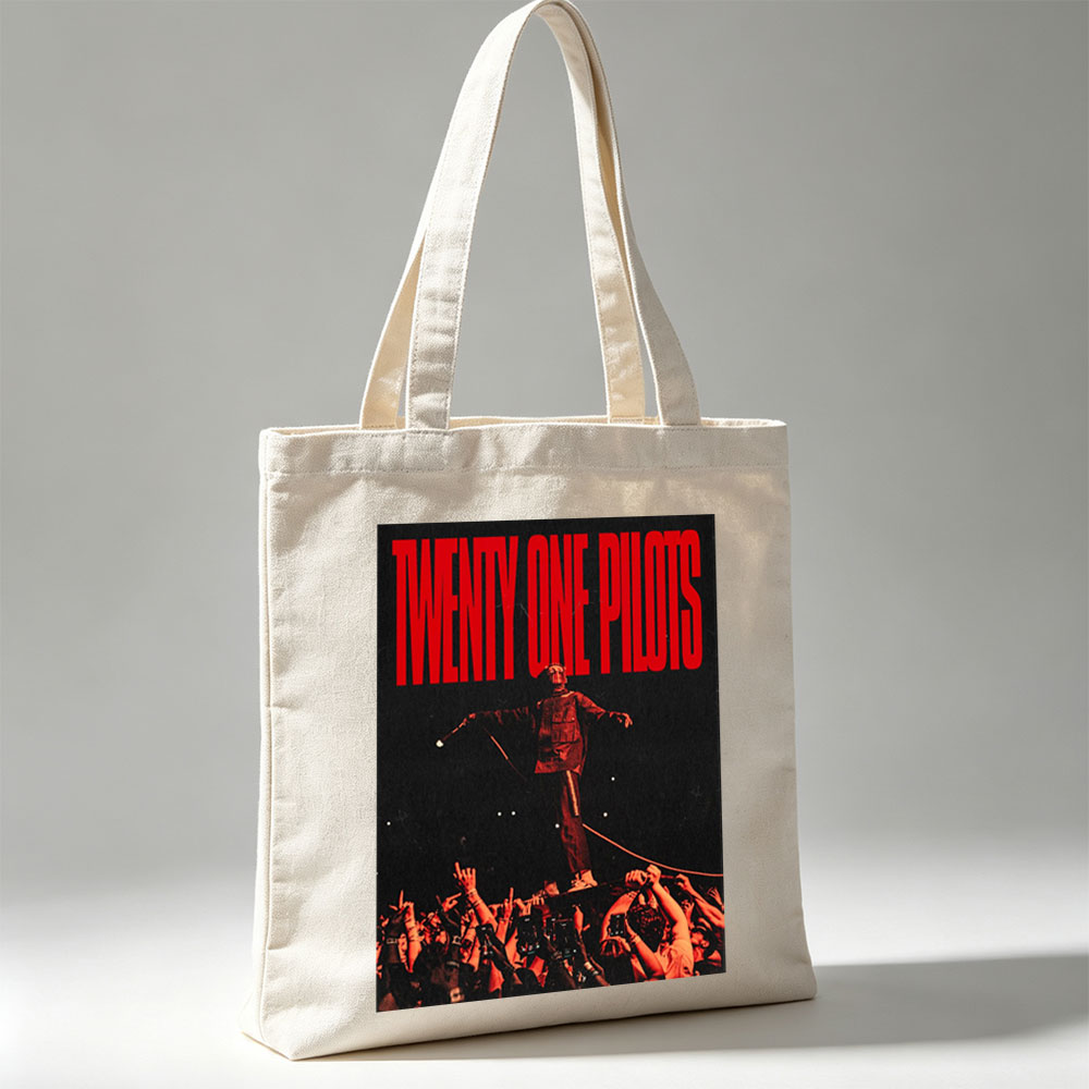 Twenty One Pilots Live Performance on Stage with Crowd in Red Lighting - Canvas tote bags