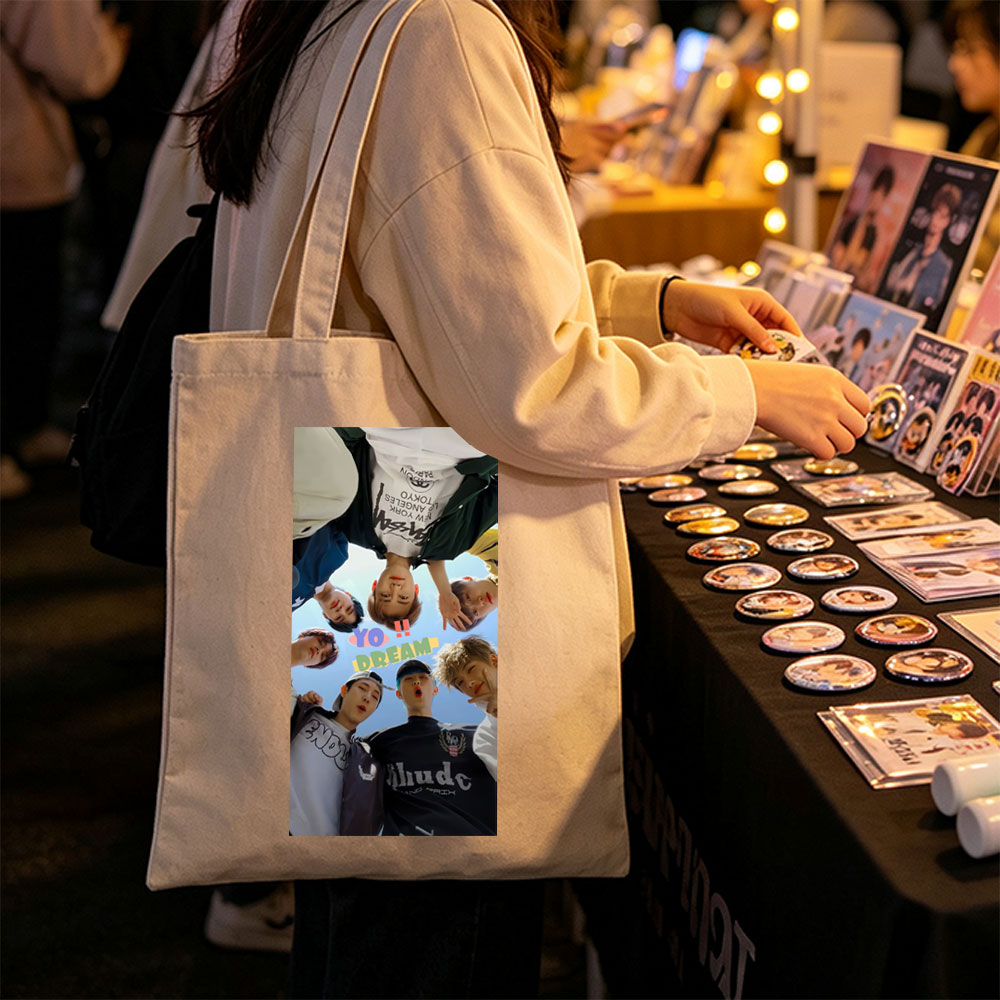 YOASOBI Dream Team Members in a Circular Pose Under Blue Sky - Canvas tote bags