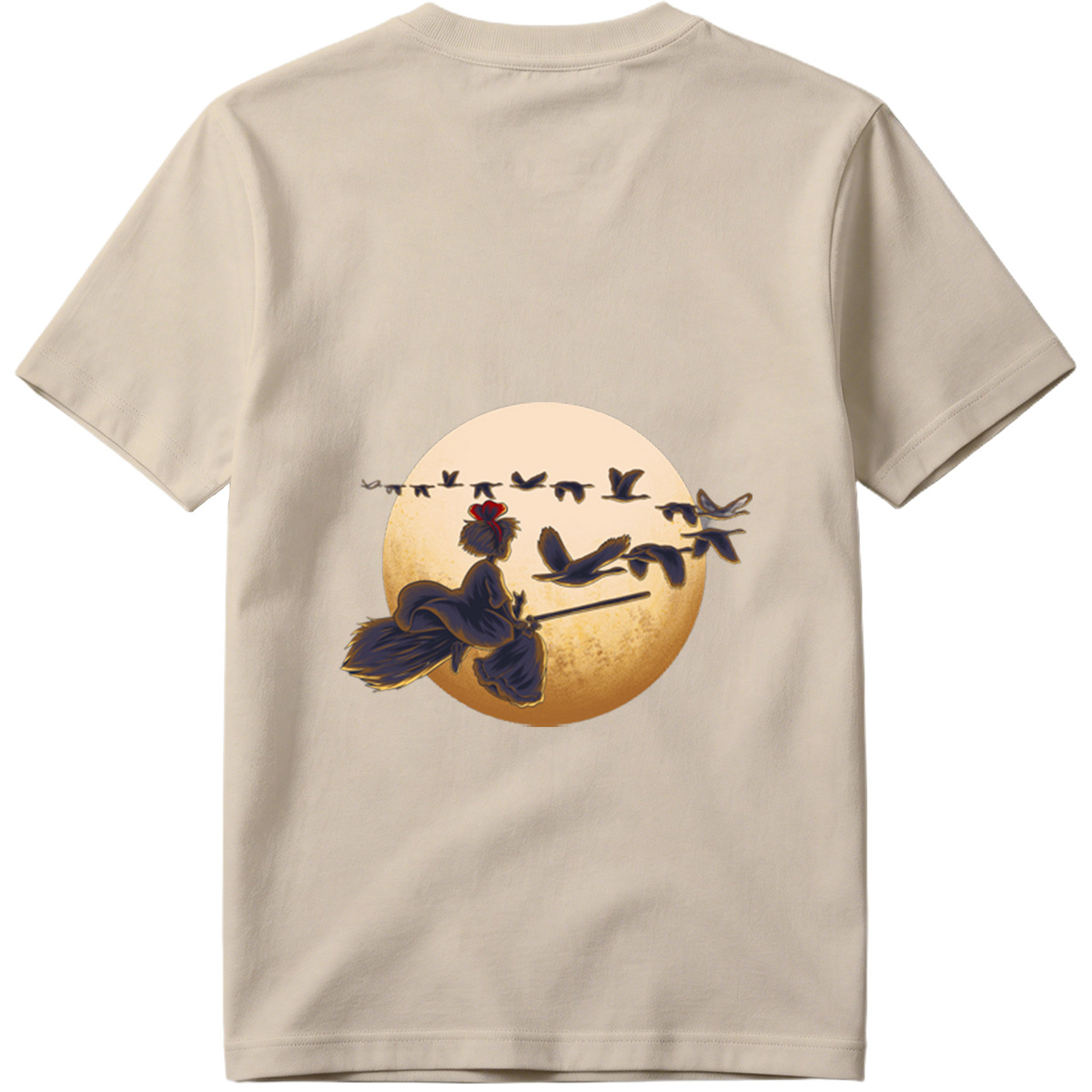 Mulan Flying on a Broomstick with Geese Against the Moon - Tee