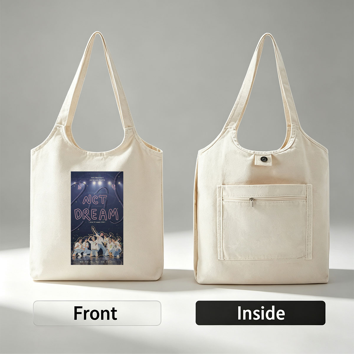 NCT DREAM on Stage Performance in Vibrant Group Photo with Cosmic Background - Canvas shoulder bags/