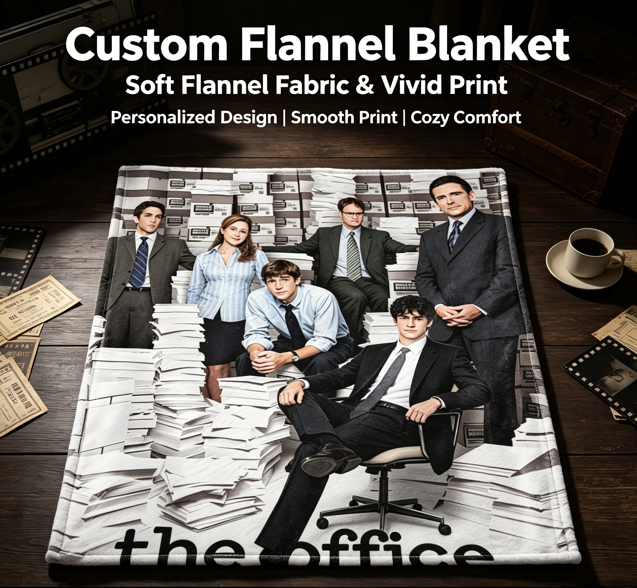 Custom Face Blanket The Office TV Show Characters Flannel Blanket Perfect for Fans Cozy Living Room or Bedroom Gift Idea for Birthdays or Holidays