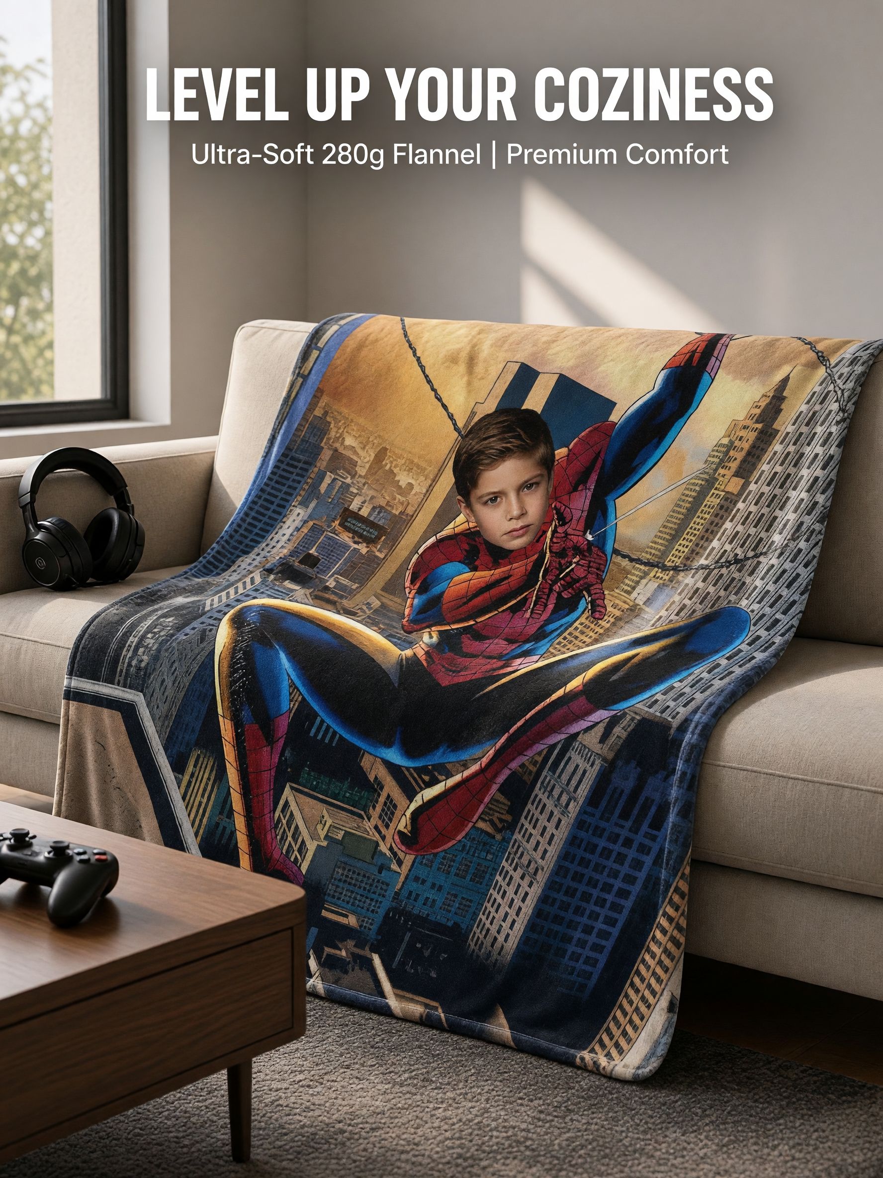 Personalized Superhero Photo Face Blanket Ultra Soft Flannel Fleece Throw Ideal Custom Cozy Gift for Kids Bed Couch