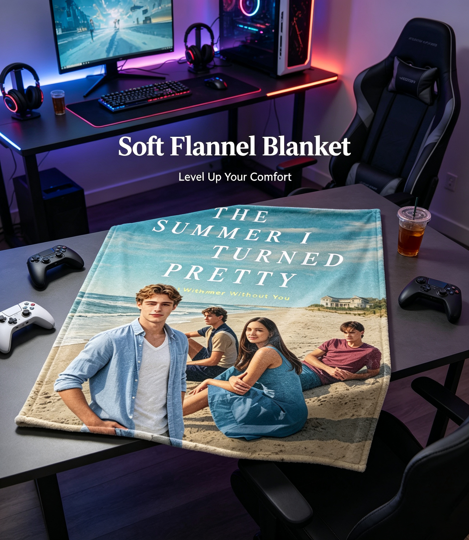Custom Face Blanket The Summer I Turned Pretty Flannel Blanket Beach Scene Gift for Fans of Summer Romance TV Series Giveaway