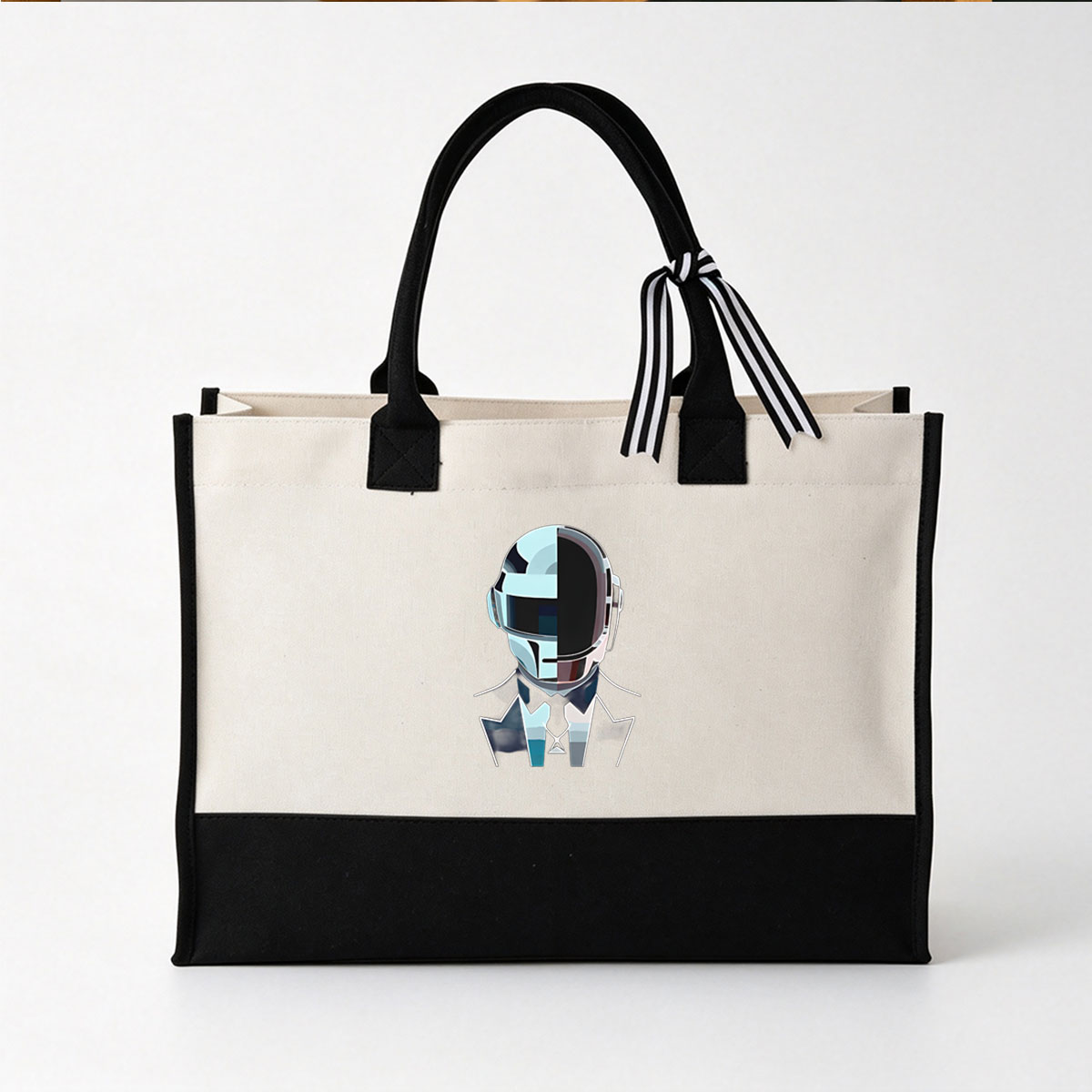 Daft Punk - Iconic Helmet Design - Canvas patchwork gift tote bag