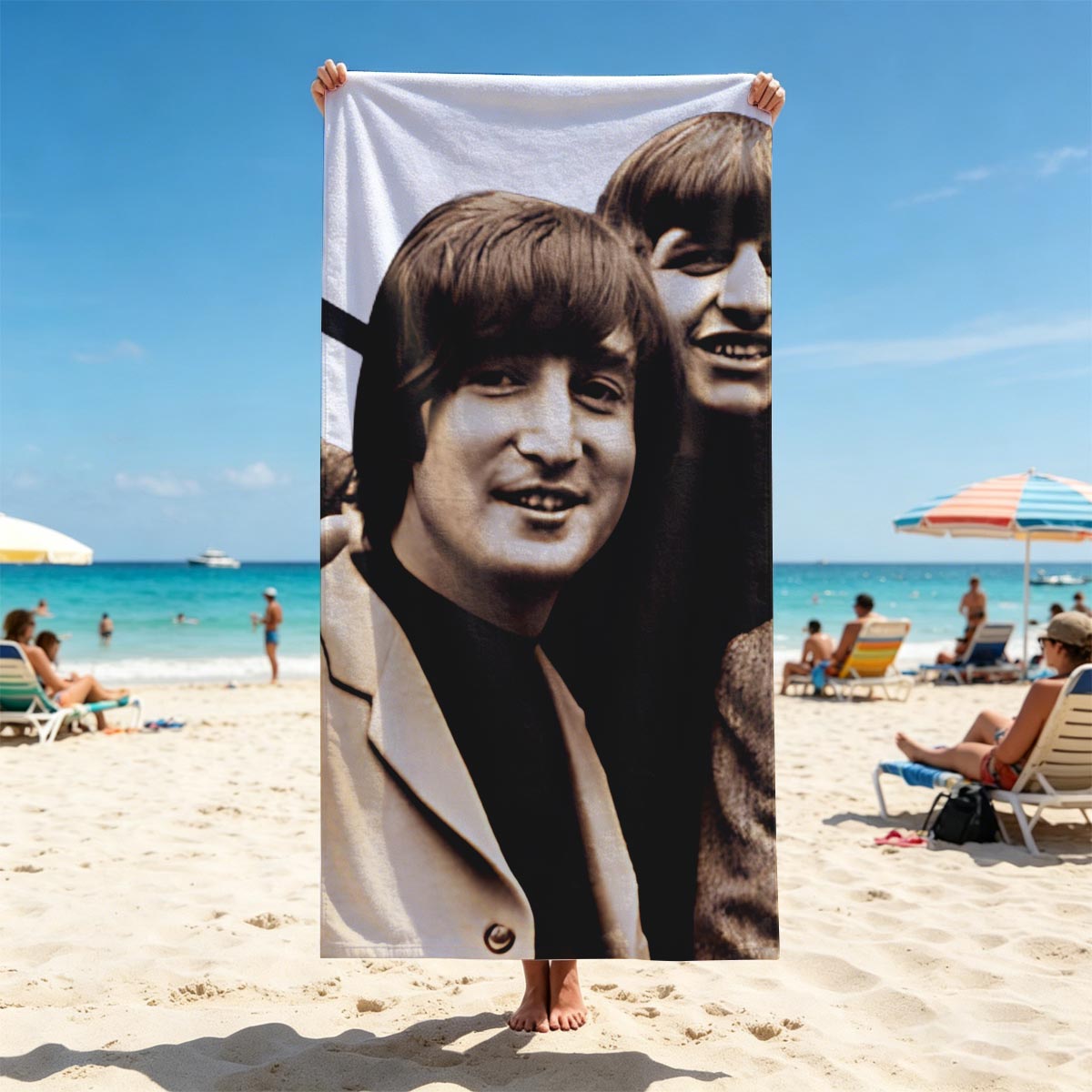 The Beatles: John, Paul, George, and Ringo in a classic pose - Beach towels