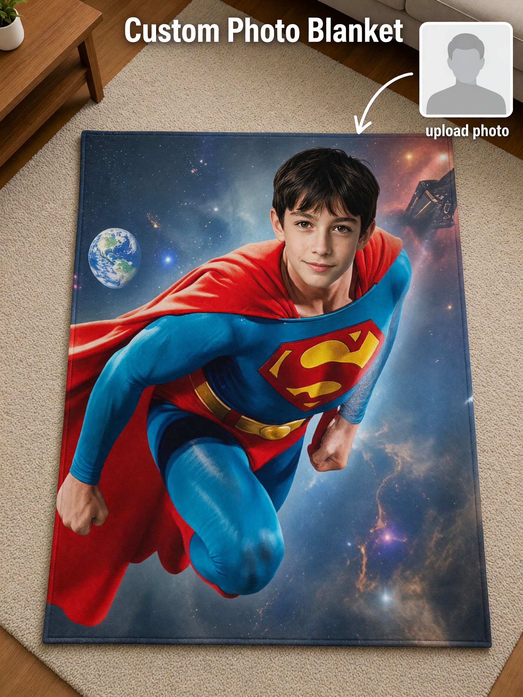 Custom Photo Flannel Fleece Superhero Blanket Personalized Picture Throw Warm Lightweight Cozy Keepsake Gift for Kids