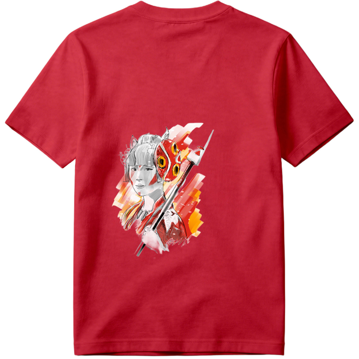 Samurai Girl with Red Mask and Spear - Tee