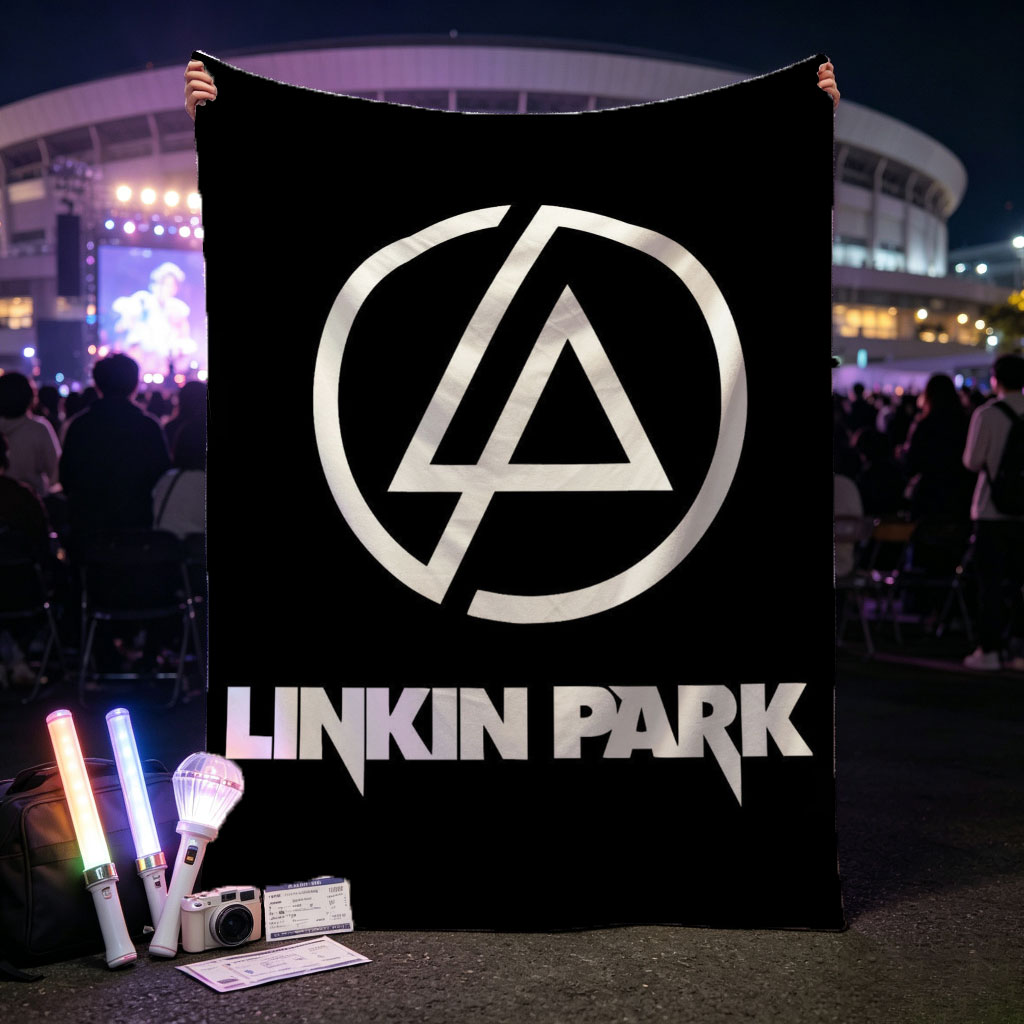 Linkin Park Logo on Black Background with White Symbol and Text - Blankets