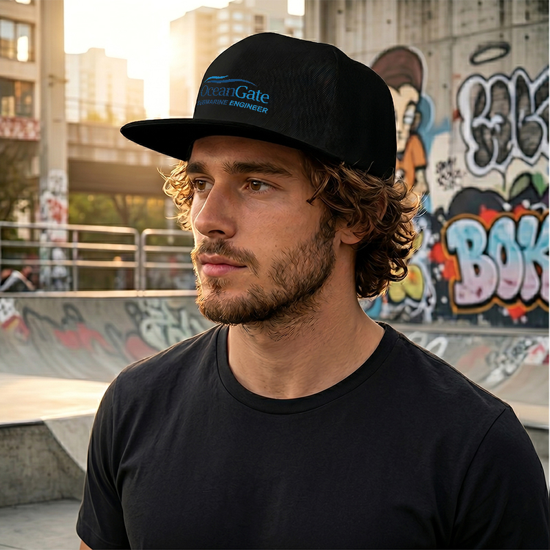 Flat Brim Baseball Cap OceanGate Submarine Engineer Logo Print Streetwear Underground Skate Style for Basketball Court Skate Park Urban Explorers and Street Culture Enthusiasts