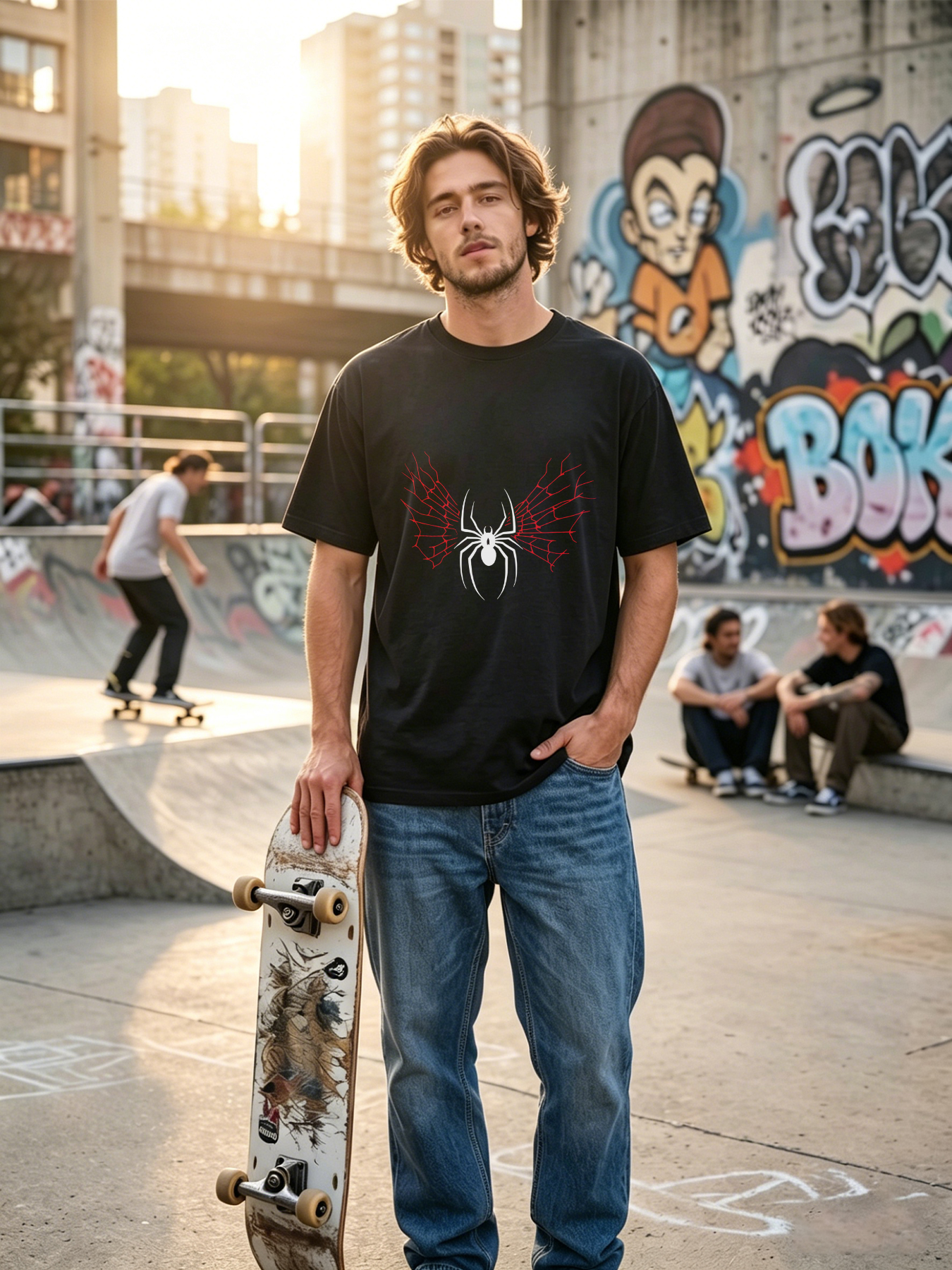 Men's Printed T-Shirt Spider Web Design White Spider with Red Wings Graphic Casual Round Neck Lightweight Breathable Summer Short Sleeve Tee for Outdoor Activities and Daily Wear Adults