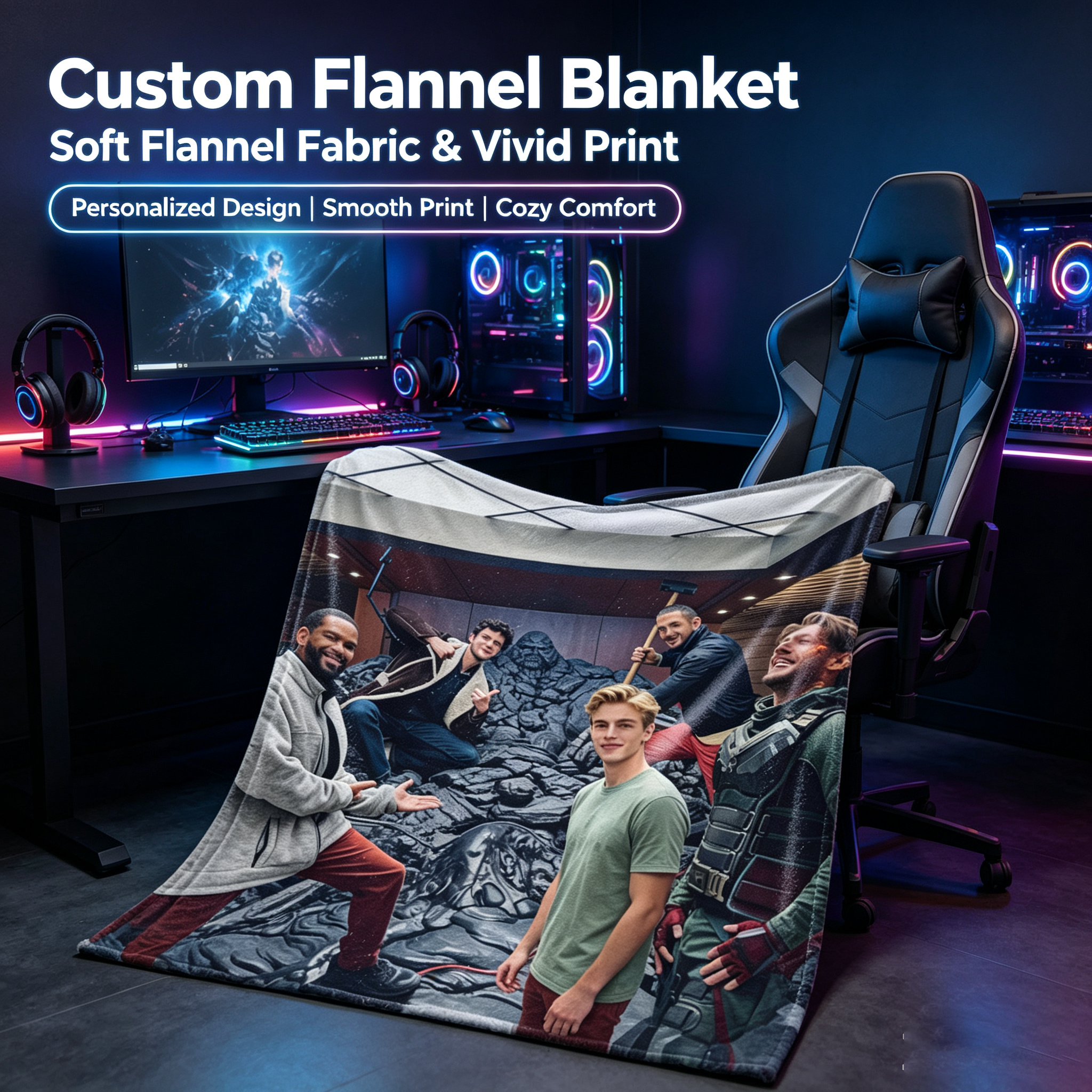 Custom Face Blanket Marvel Avengers Movie Characters Flannel Blanket Cozy Living Room Gift for Fans and Collectors
