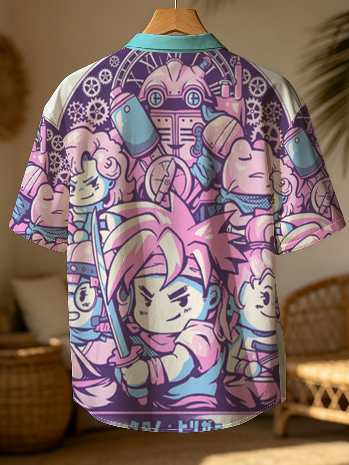 Chibi Characters in Pink and Blue with Clockwork Background -  Shirt