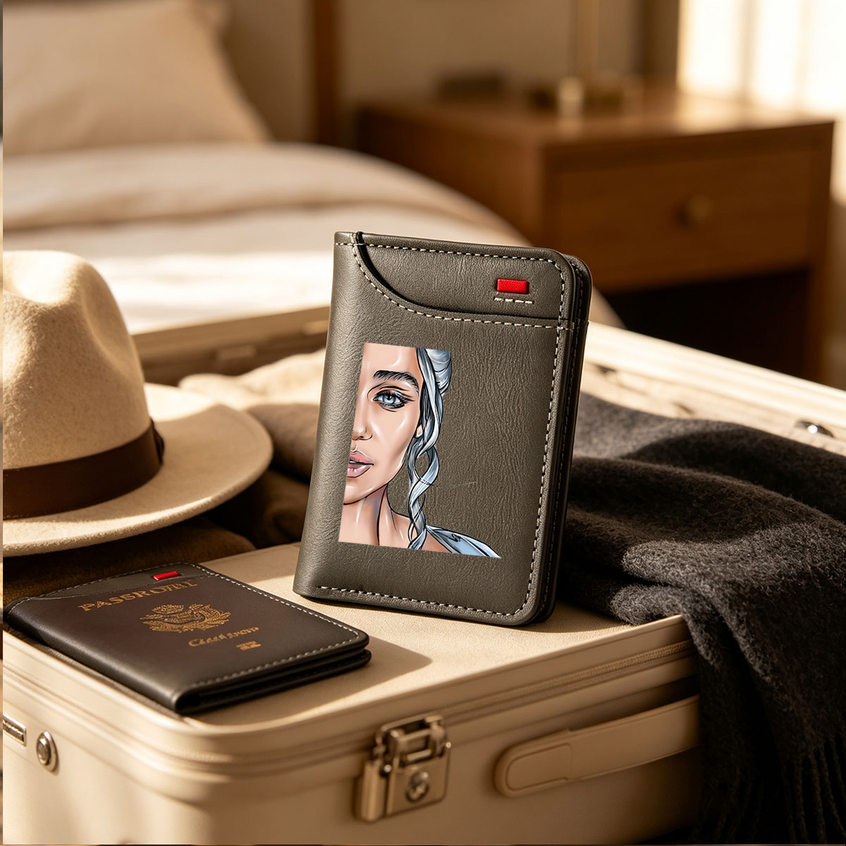 Daenerys Targaryen from Game of Thrones, silver-haired queen with blue eyes, illustrated portrait - Vertical Style Wallet