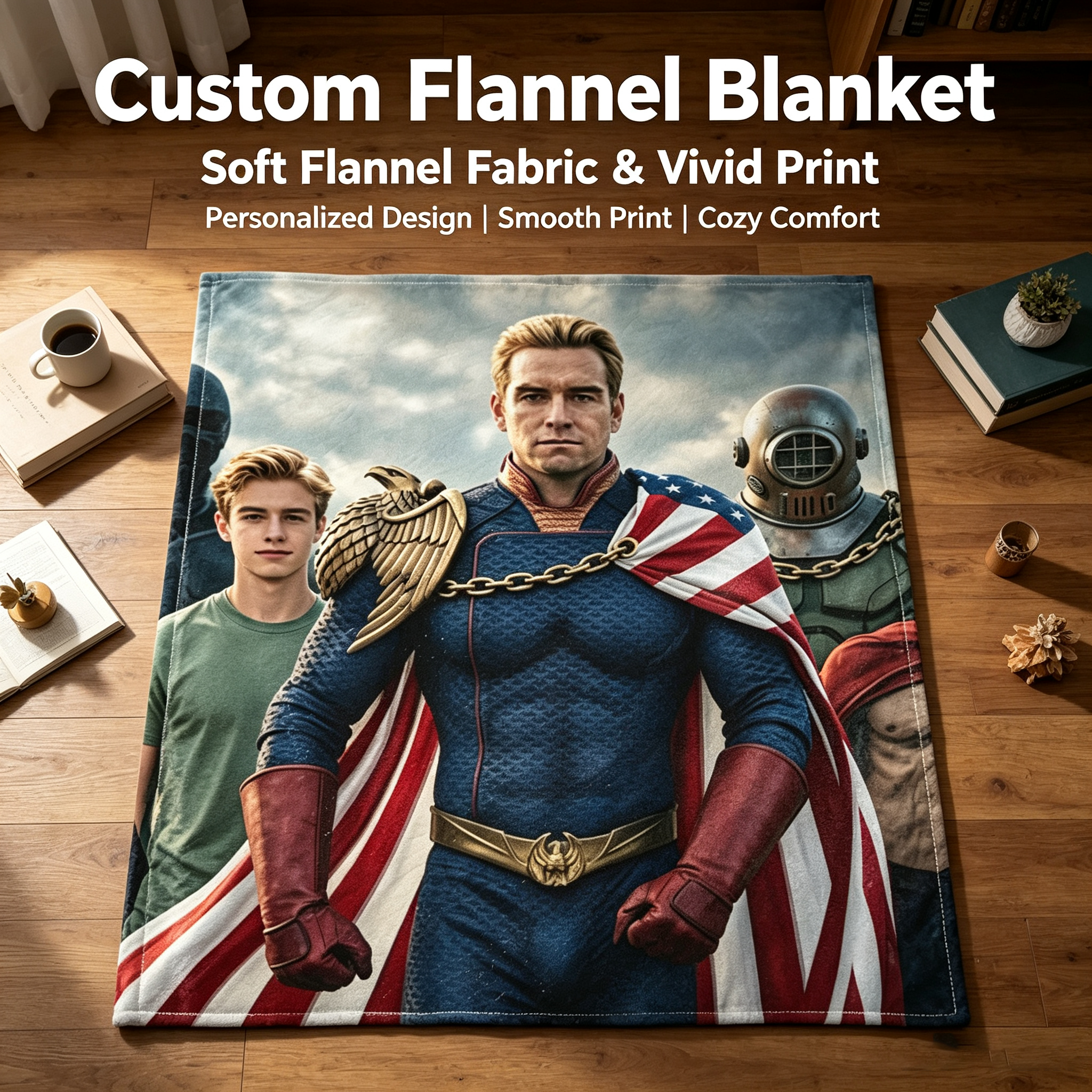 Custom Face Blanket Superhero Team IP Flannel Blanket for Home Decor and Cozy Nights Perfect Gift or Giveaway