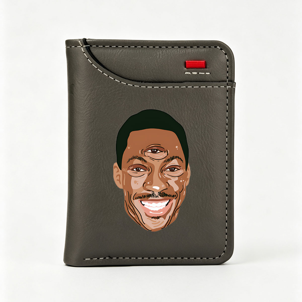 Cartoon Portrait of a Smiling Man with Mustache and Goatee - Vertical Style Wallet