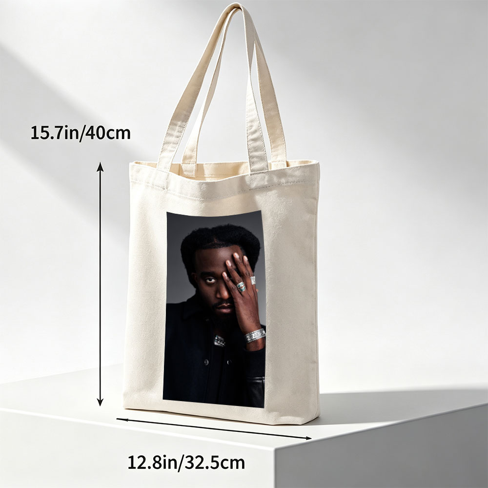 Kendrick Lamar Portrait with Hand on Face and Silver Jewelry - Canvas tote bags
