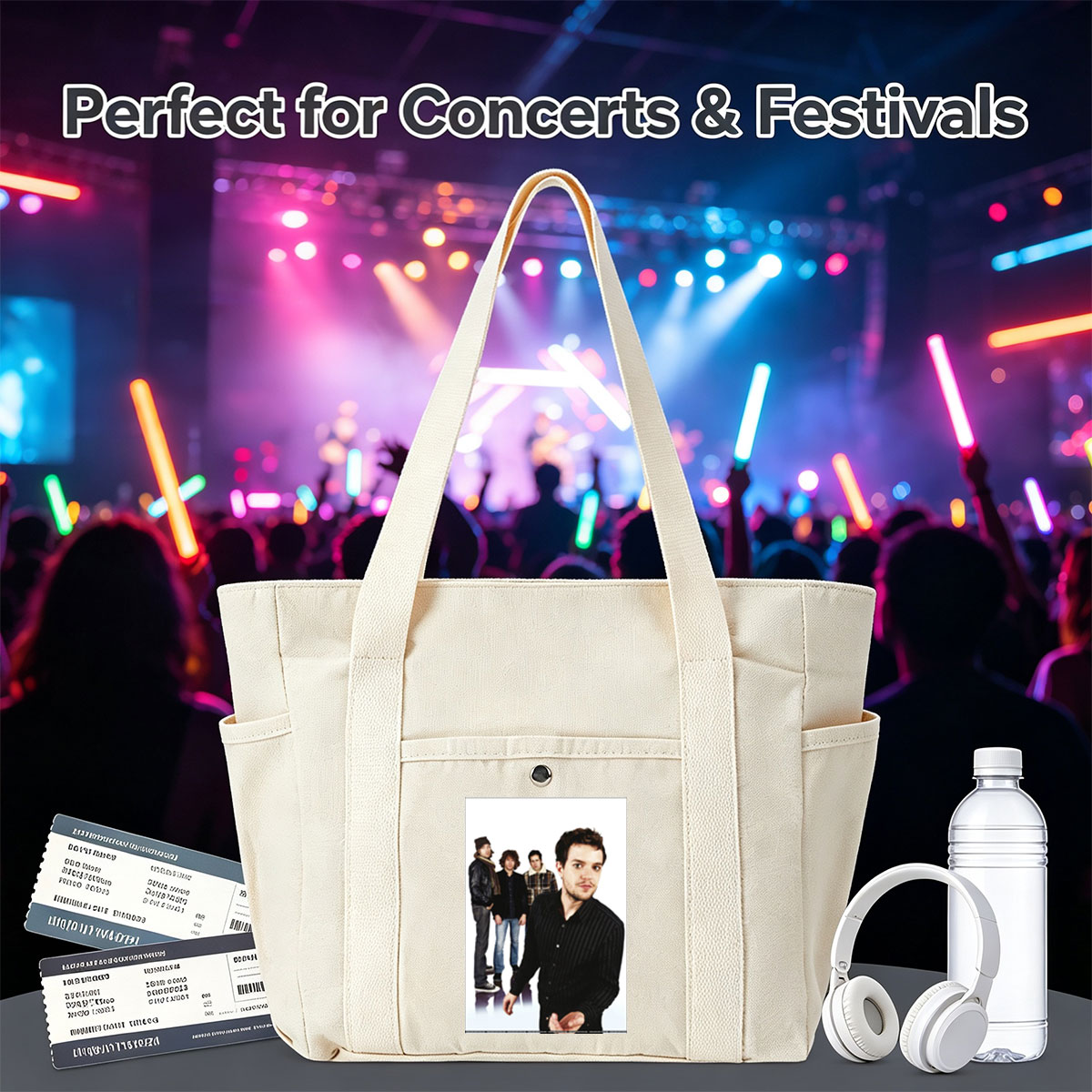 Coldplay Band Members in Studio Portrait with Lead Singer in Foreground - Multi-pocket bags