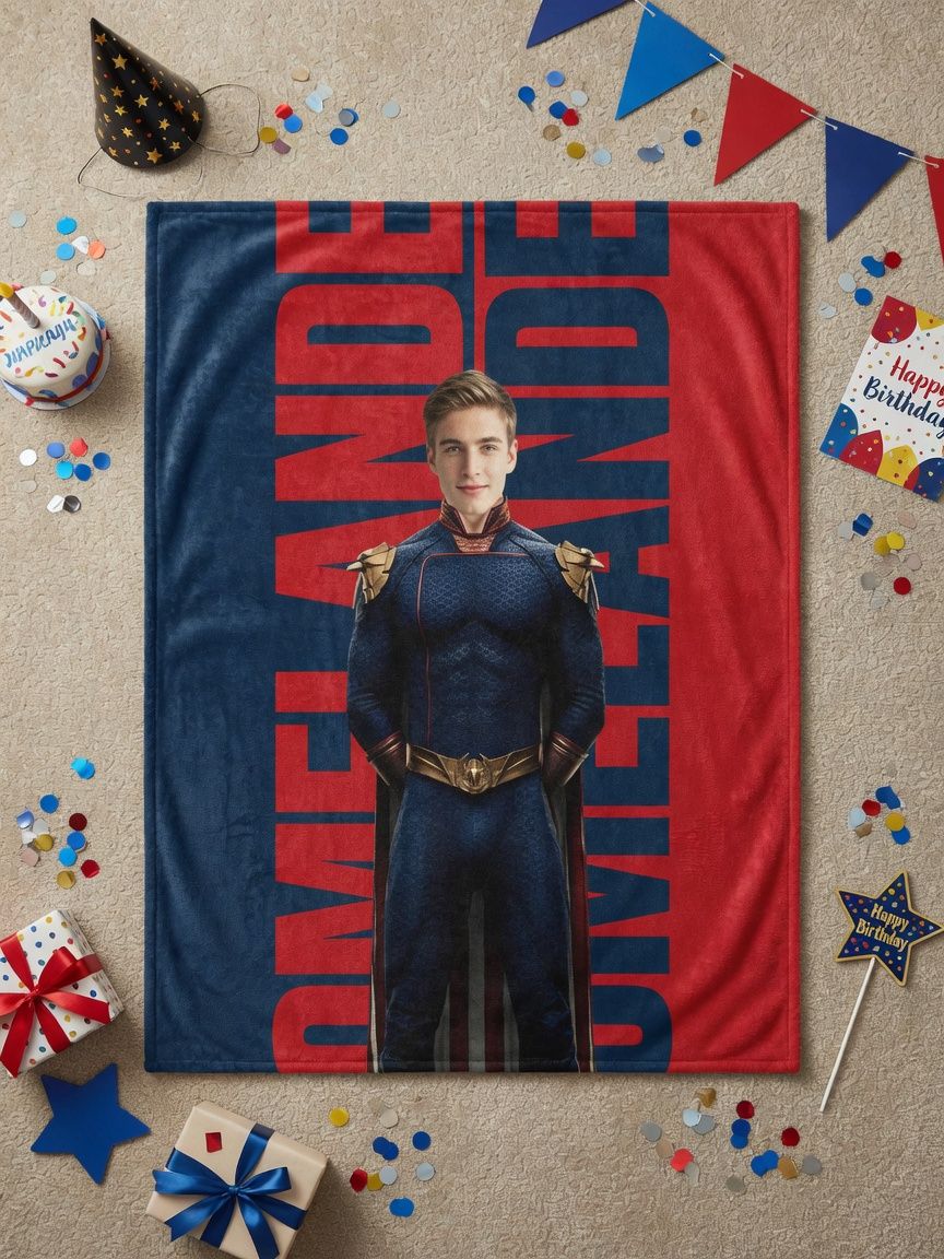 Custom Photo Face Flannel Blanket Personalized Superhero Design Lightweight Warm Plush Throw for Bed Couch and Gifts
