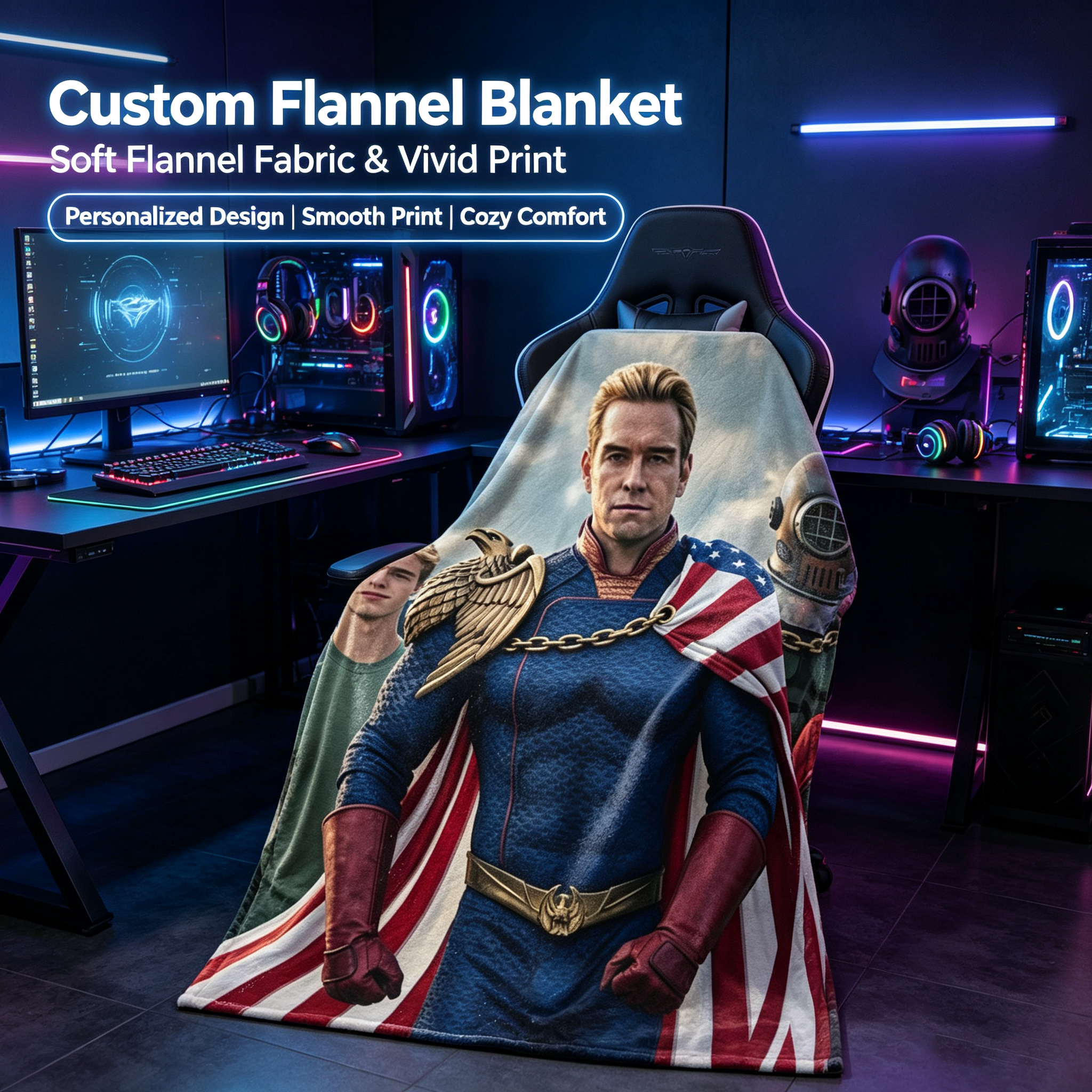 Custom Face Blanket Superhero Team IP Flannel Blanket for Home Decor and Cozy Nights Perfect Gift or Giveaway