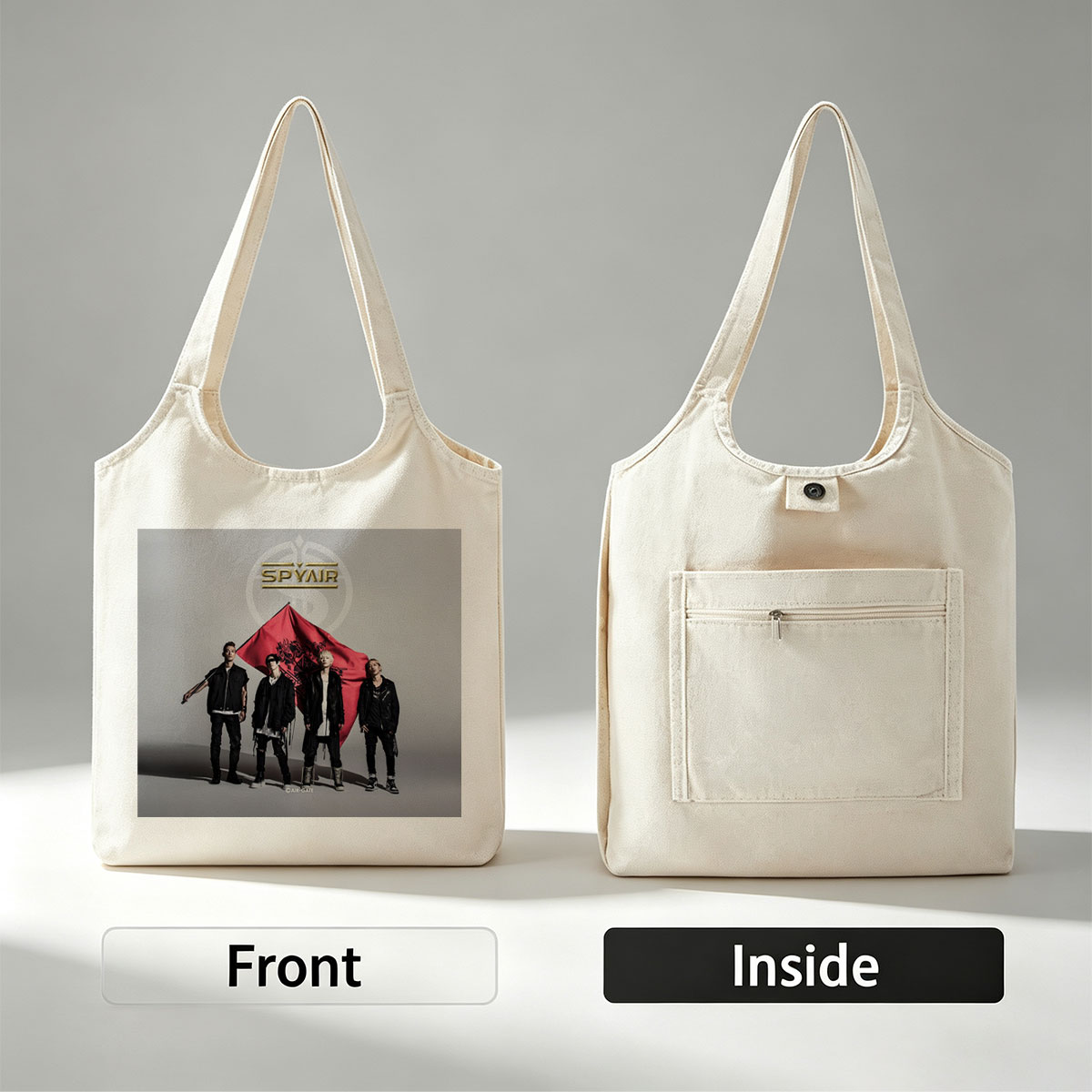 SPYAIR Band Members Standing with Red Flag in Studio Portrait - Canvas shoulder bags/