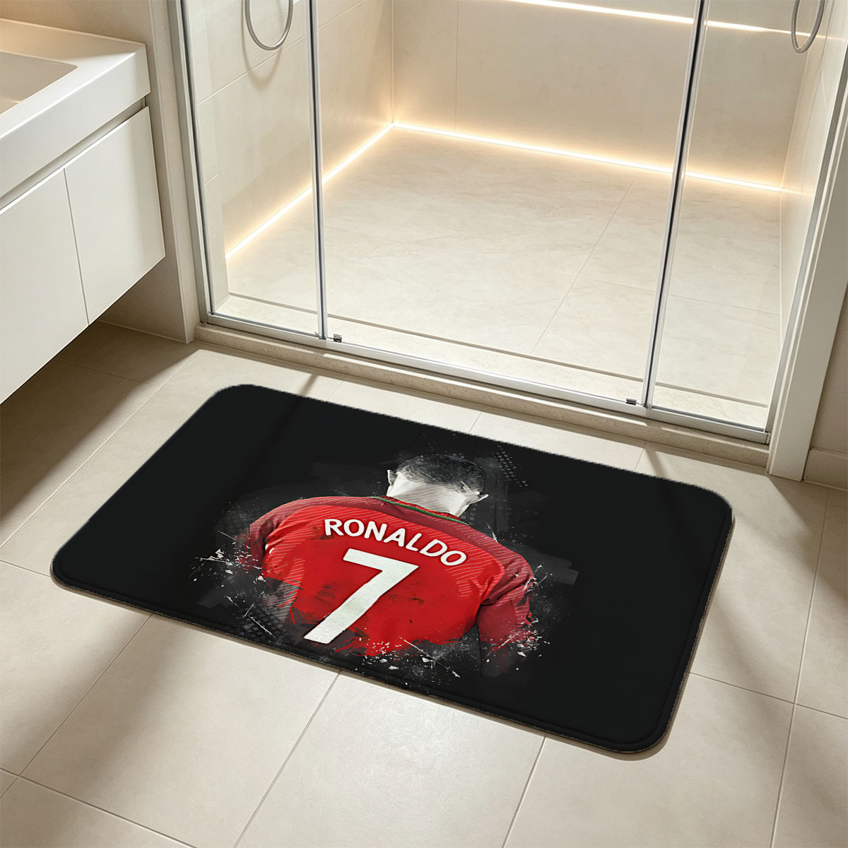 Ronaldo in Red Jersey, Number 7, Back View - Flannel floor mat
