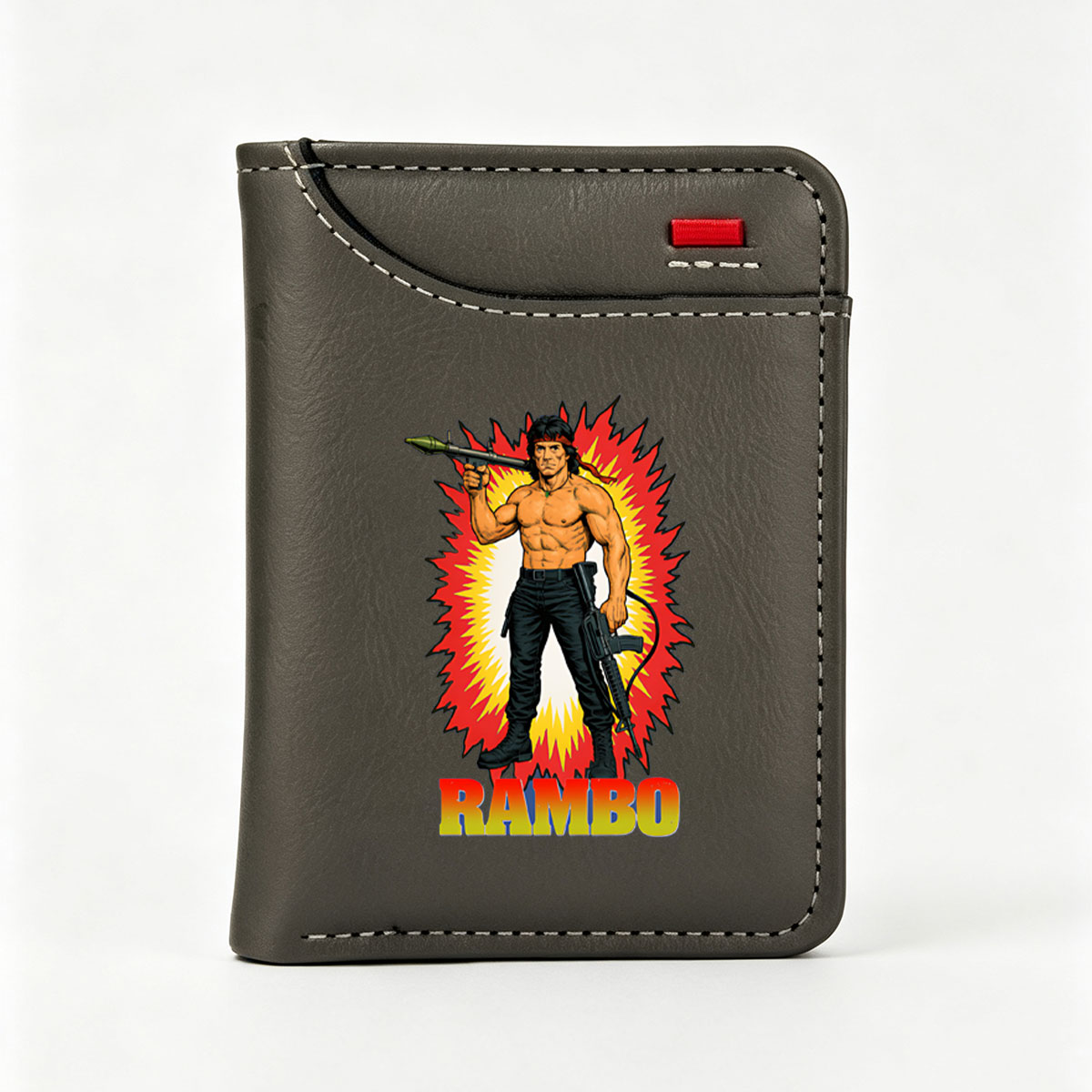 Rambo: John Rambo, Action Hero with Weapons and Explosive Background - Vertical Style Wallet