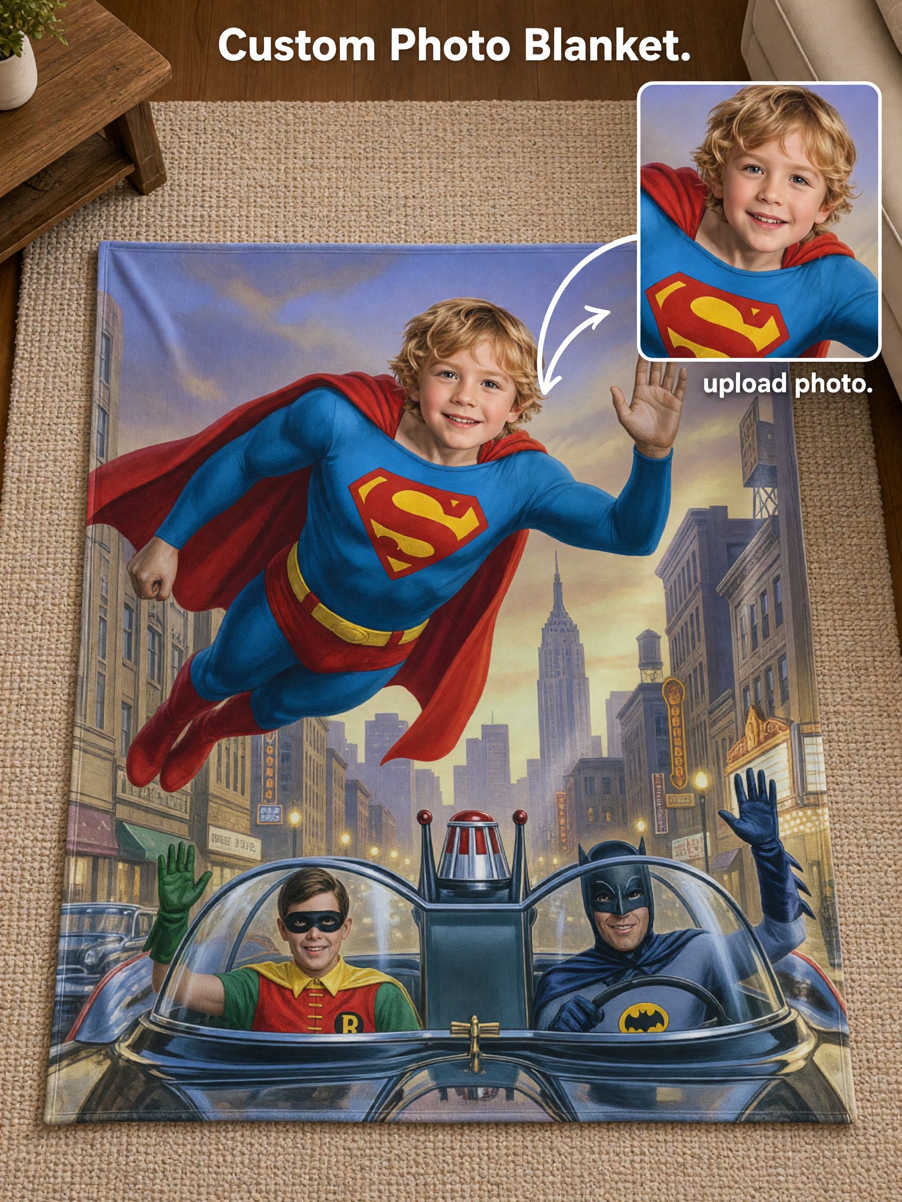 Custom Photo Face Superhero Blanket Ultra Soft Flannel Fleece Throw Cover Cozy Bed Sofa Wrap Ideal Personalized Gift