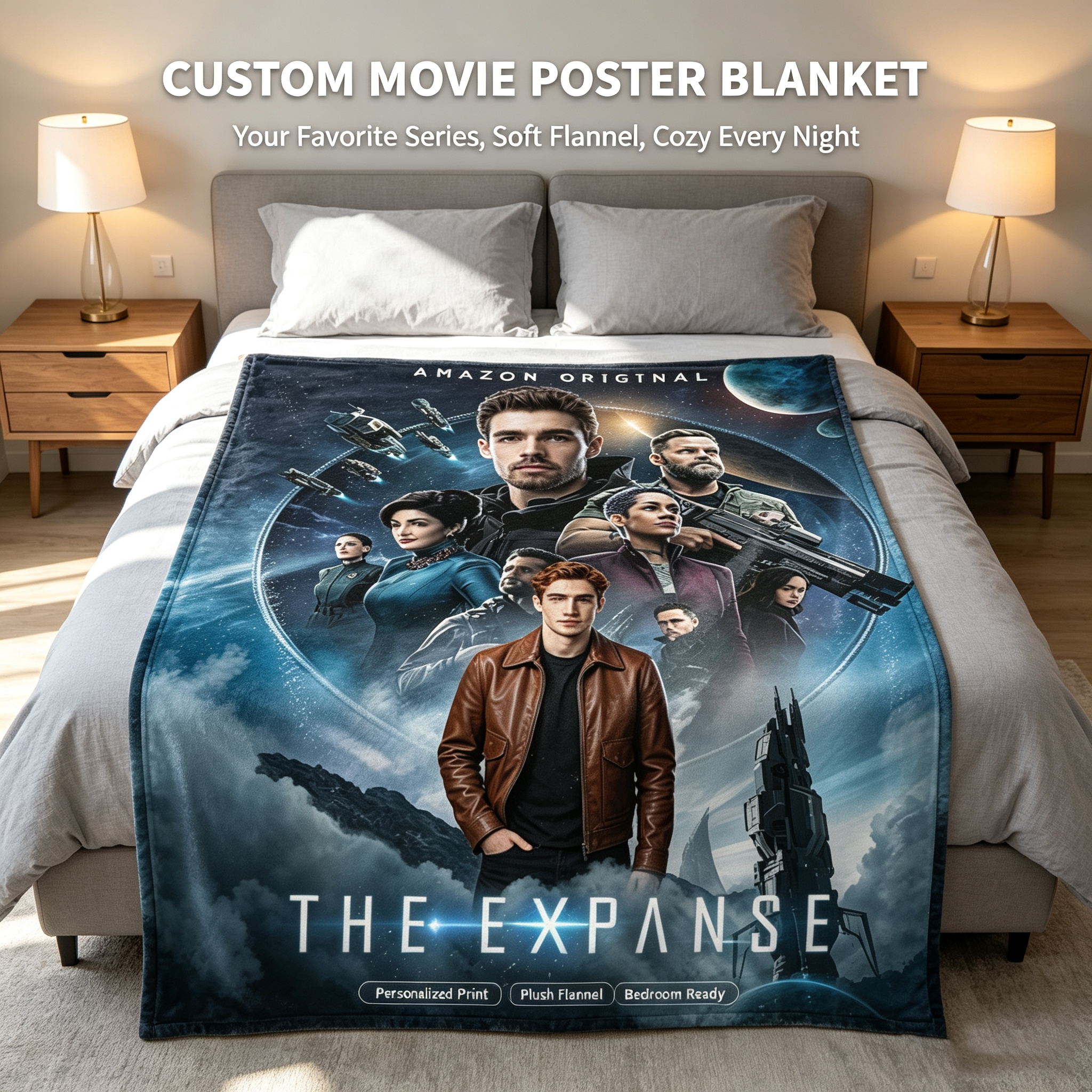 Custom Face Blanket The Expanse TV Show Flannel Blanket Cozy Space Sci-Fi Fan Gift for Men Women Kids Perfect Birthday or Holiday Present