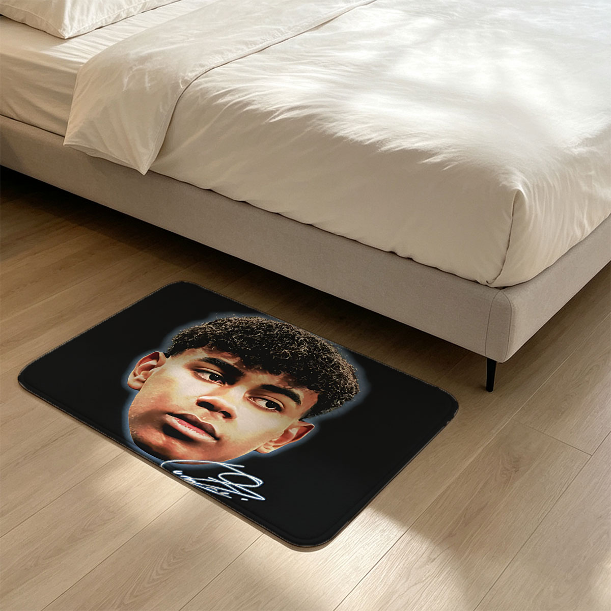 Lamine Yamal Portrait with Signature - Flannel floor mat