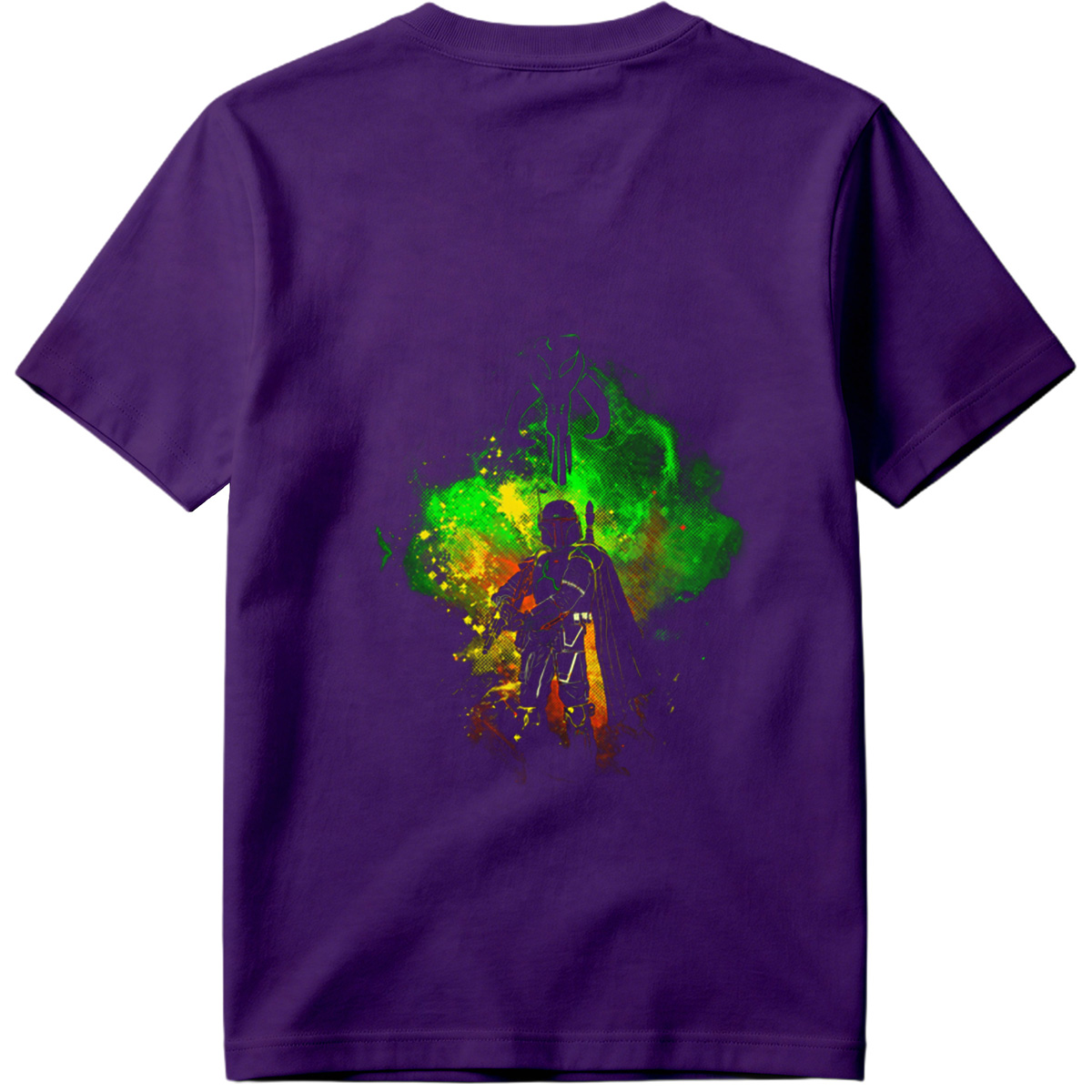 Mandalorian Warrior with Boba Fett Helmet and Green Energy Background - Tee