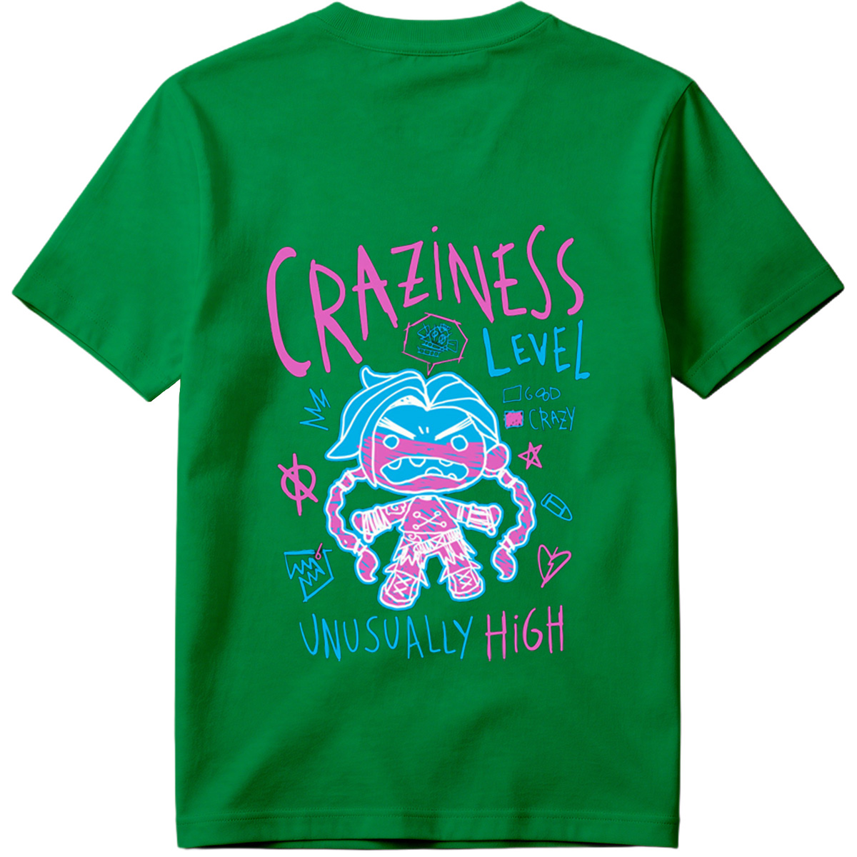 Craziness Level: Unusually High - Blue Character with Pink Accents - Tee