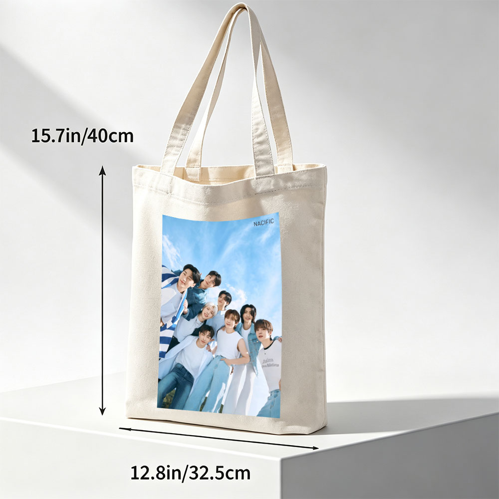 NACIFIC Band Members in Casual Outfits Posed Against a Bright Blue Sky - Canvas tote bags