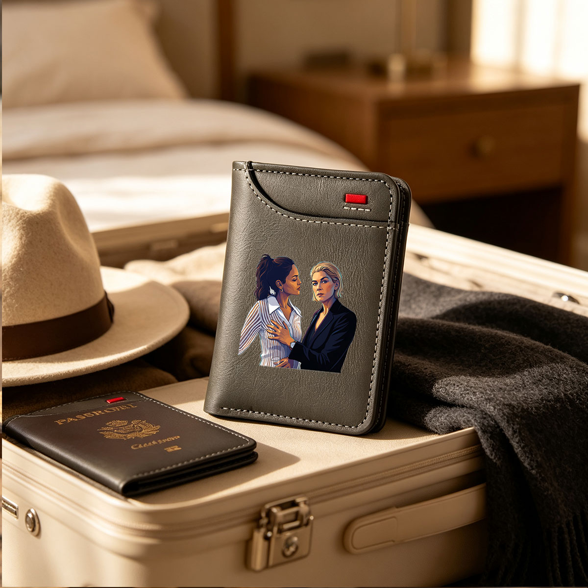 Two Women in Formal Attire Sharing an Intimate Moment - Vertical Style Wallet