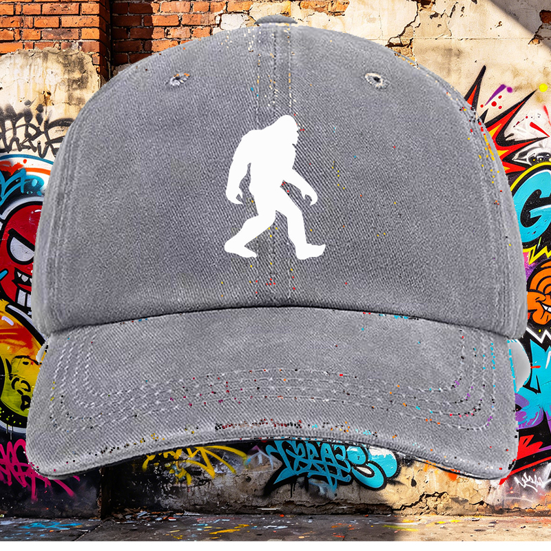 Men's Bigfoot Print Washed Cap Lightweight Casual Round Brim Summer Hat for Outdoor Hiking Camping Adventure Fans Adult Unisex Streetwear Style