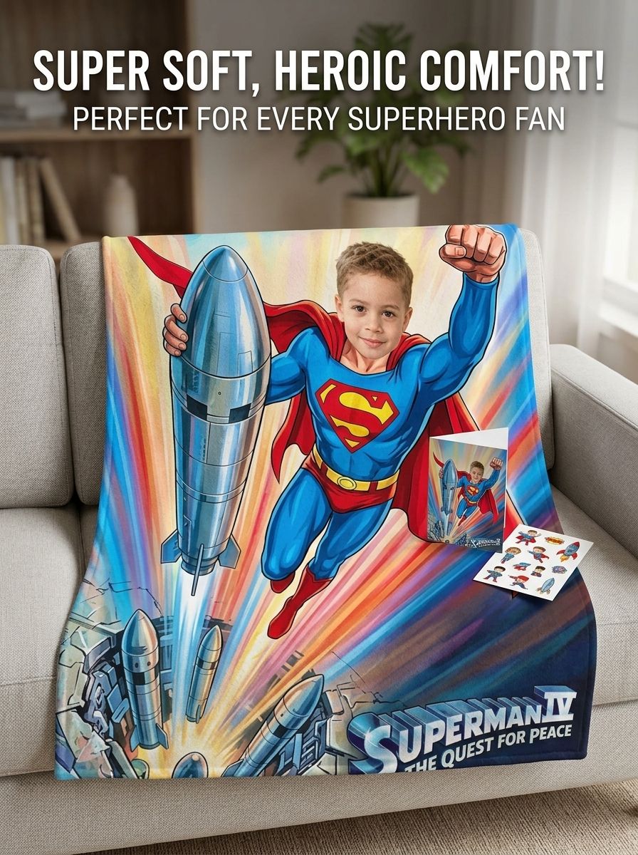 Custom Face Superhero Fleece Blanket Personalized Flannel Throw for Kids and Adults Soft Warm Bedding Gift