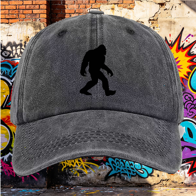Men's Printed Washed Cap Bigfoot Silhouette Design Casual Round Brim Summer Lightweight Hat for Outdoor Hiking Camping Adventures Adults