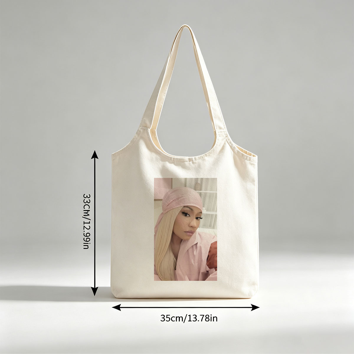 Cardi B in Pink Headwrap and Matching Outfit, Stylish and Elegant Portrait - Canvas shoulder bags/