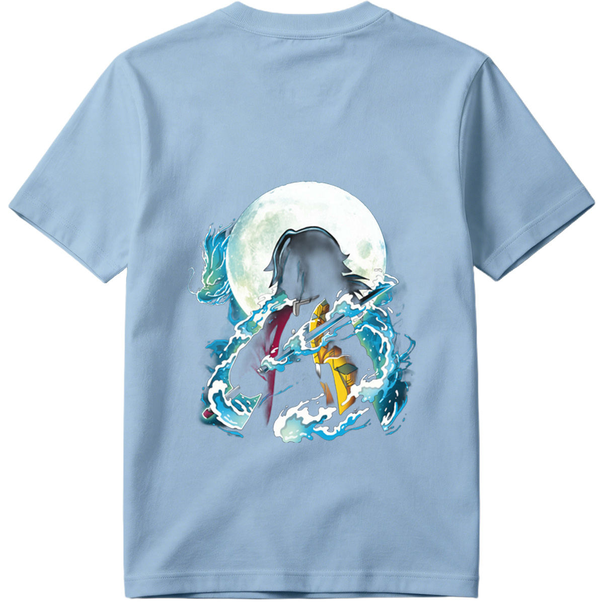 Demon Slayer Tanjiro Kamado Water Breathing Moon Background - Tee