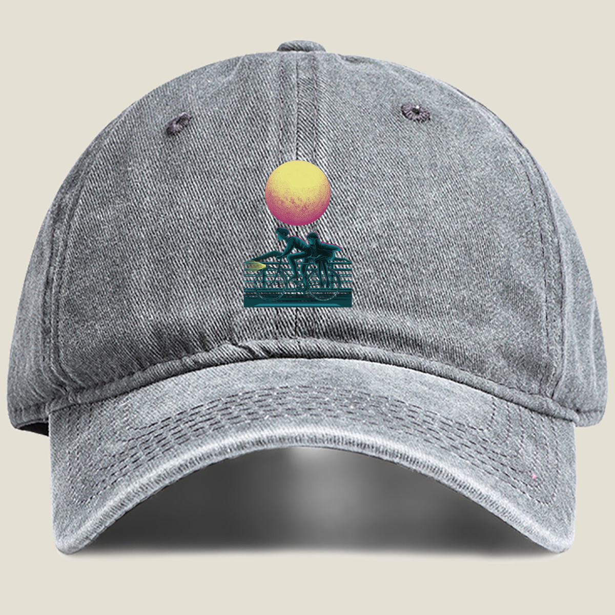 Two Riders Under the Neon Moon - Washed Denim - Baseball Cap
