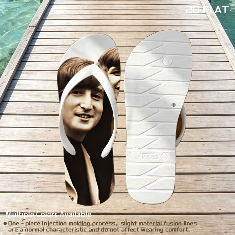 The Beatles: John, Paul, George, and Ringo in a classic pose -  flip-flops