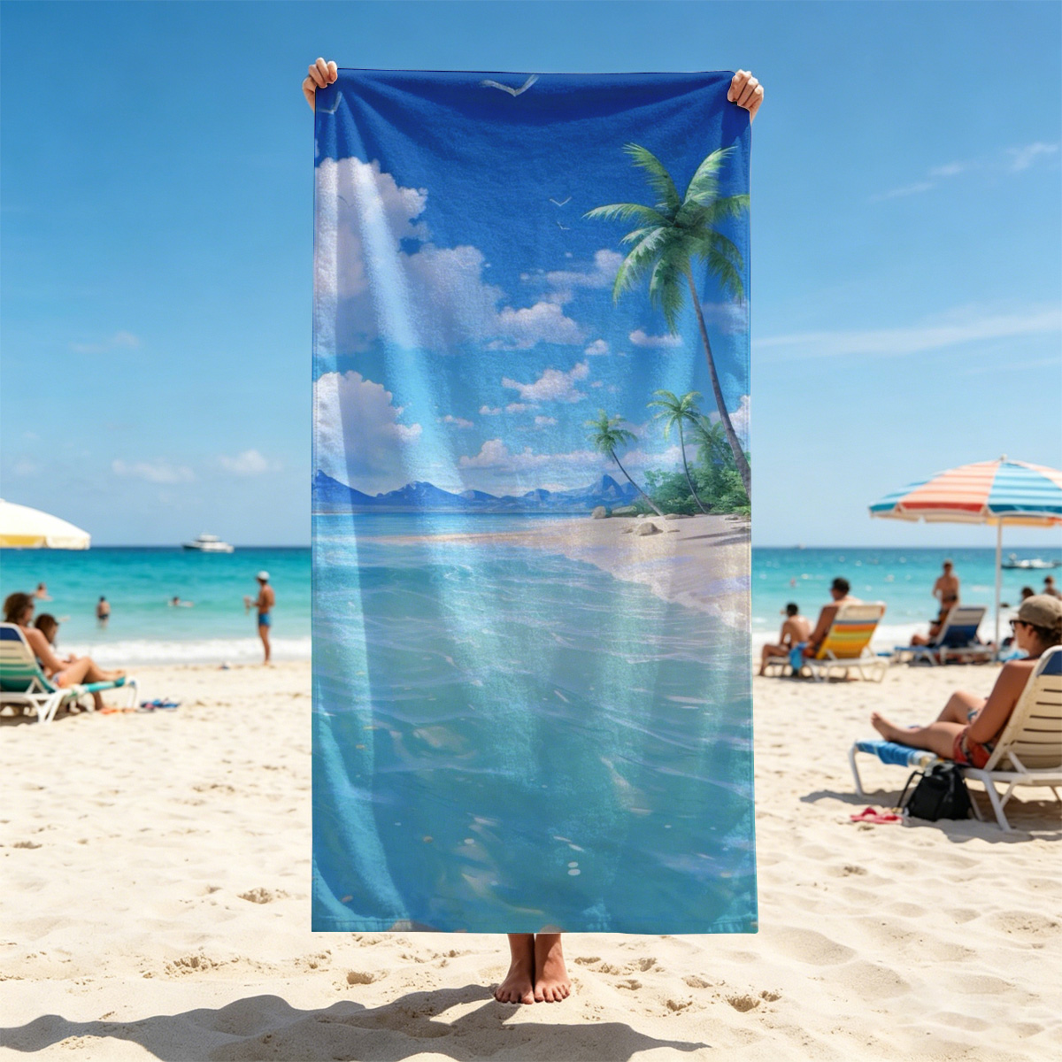 Tropical Beach with Palm Trees and Clear Blue Water - Beach towels