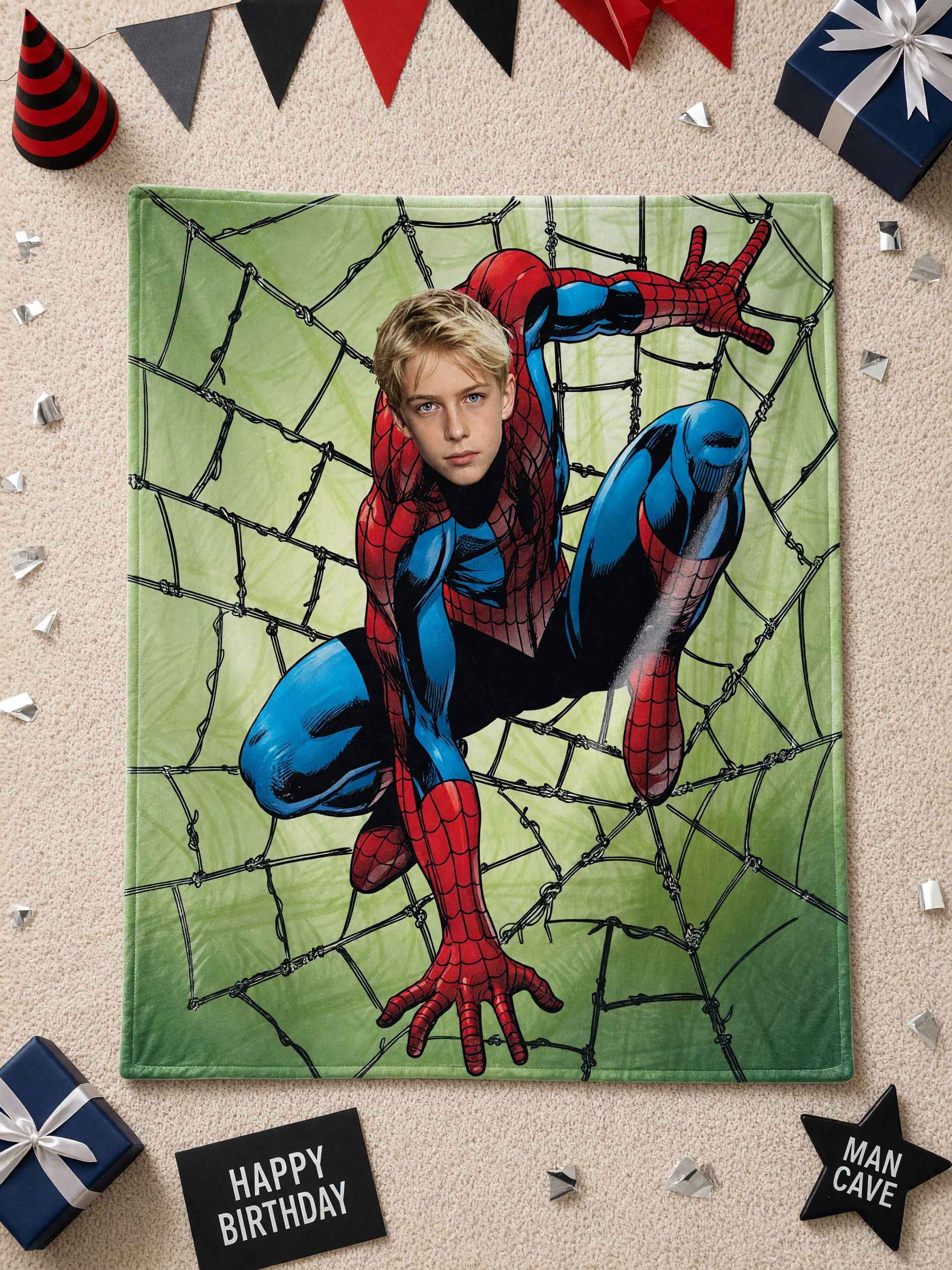 Custom Superhero Face Photo Blanket Ultra Soft Flannel Throw Personalized Bed Couch Keepsake Gift for Boys