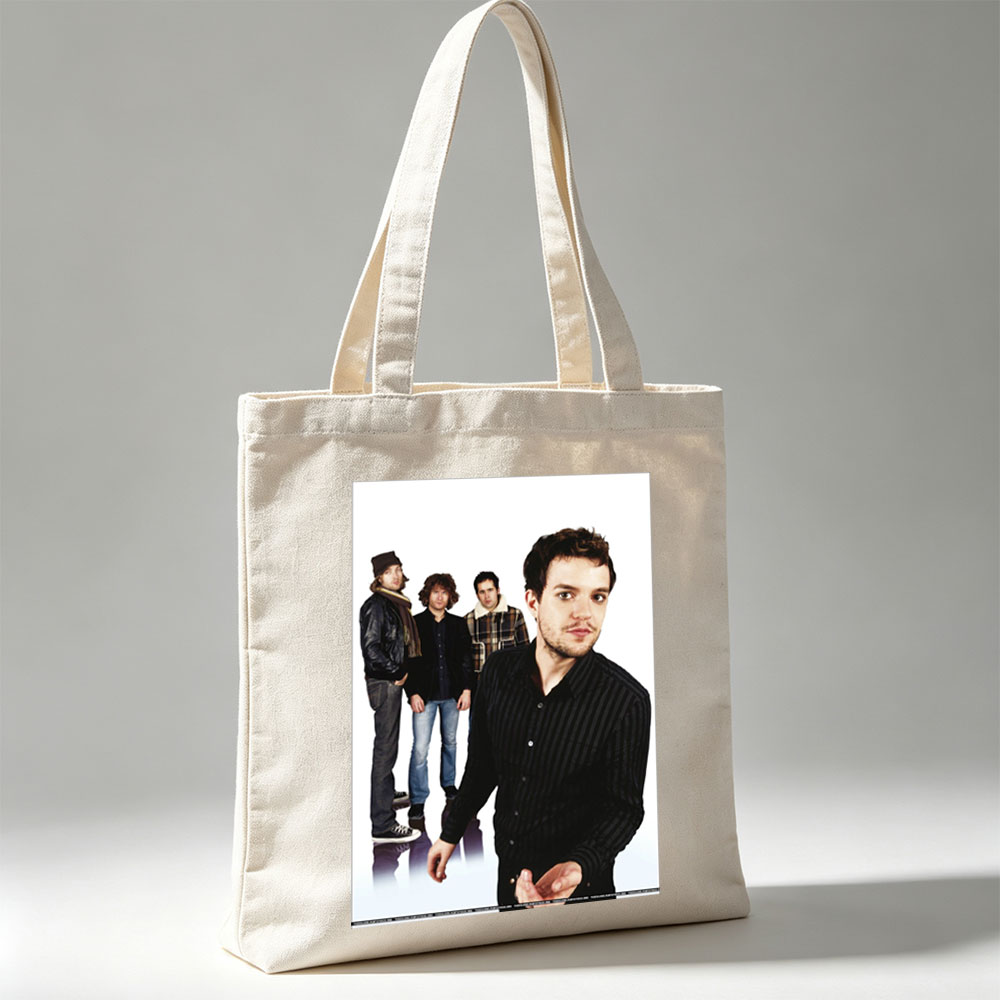 Coldplay Band Members in Studio Portrait with Lead Singer in Foreground - Canvas tote bags