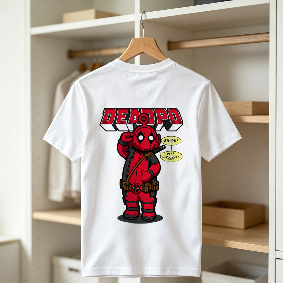Deadpool Chibi Character with Speech Bubbles - Tee