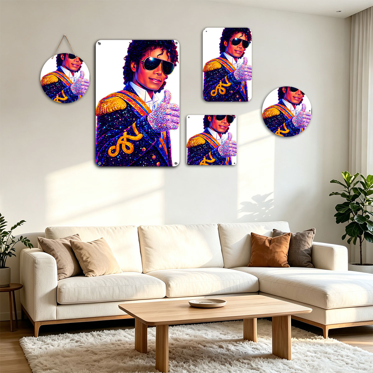 Michael Jackson in Iconic Military Jacket and Sunglasses, Giving a Thumb-Up Gesture - painting